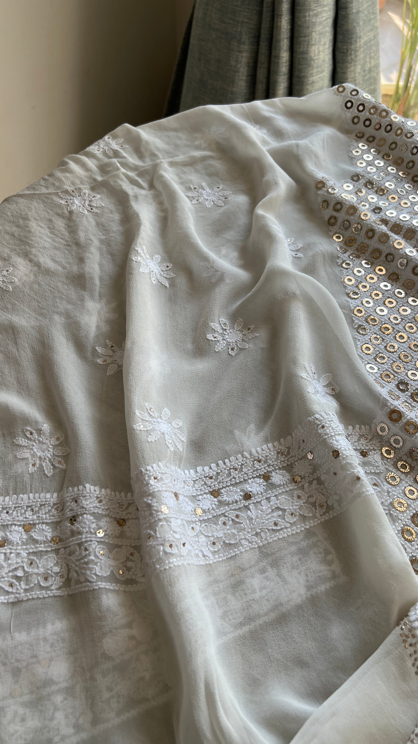 Ruhani Chikankari and heavy Ring Mukaish Kurta and Dupatta