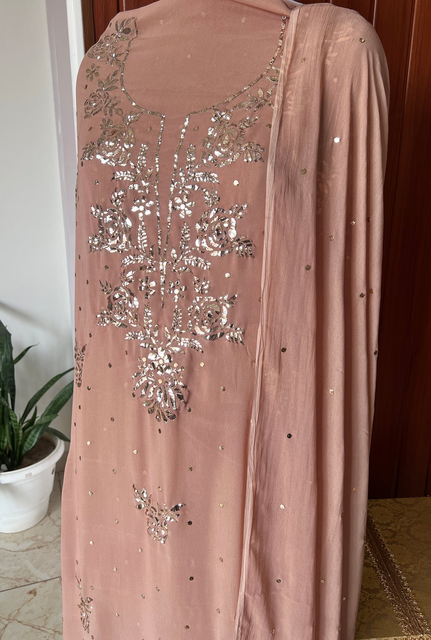 Dusty Rose badla and mukaish work Kurta and Dupatta