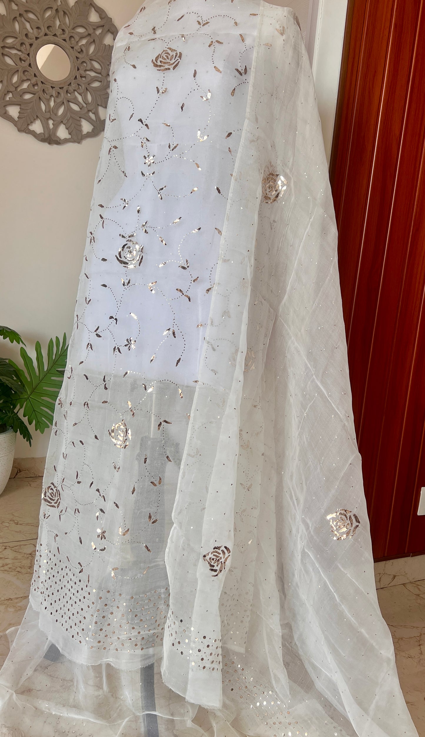 Ivory Gulaab pure organza badla work Kurta and Dupatta