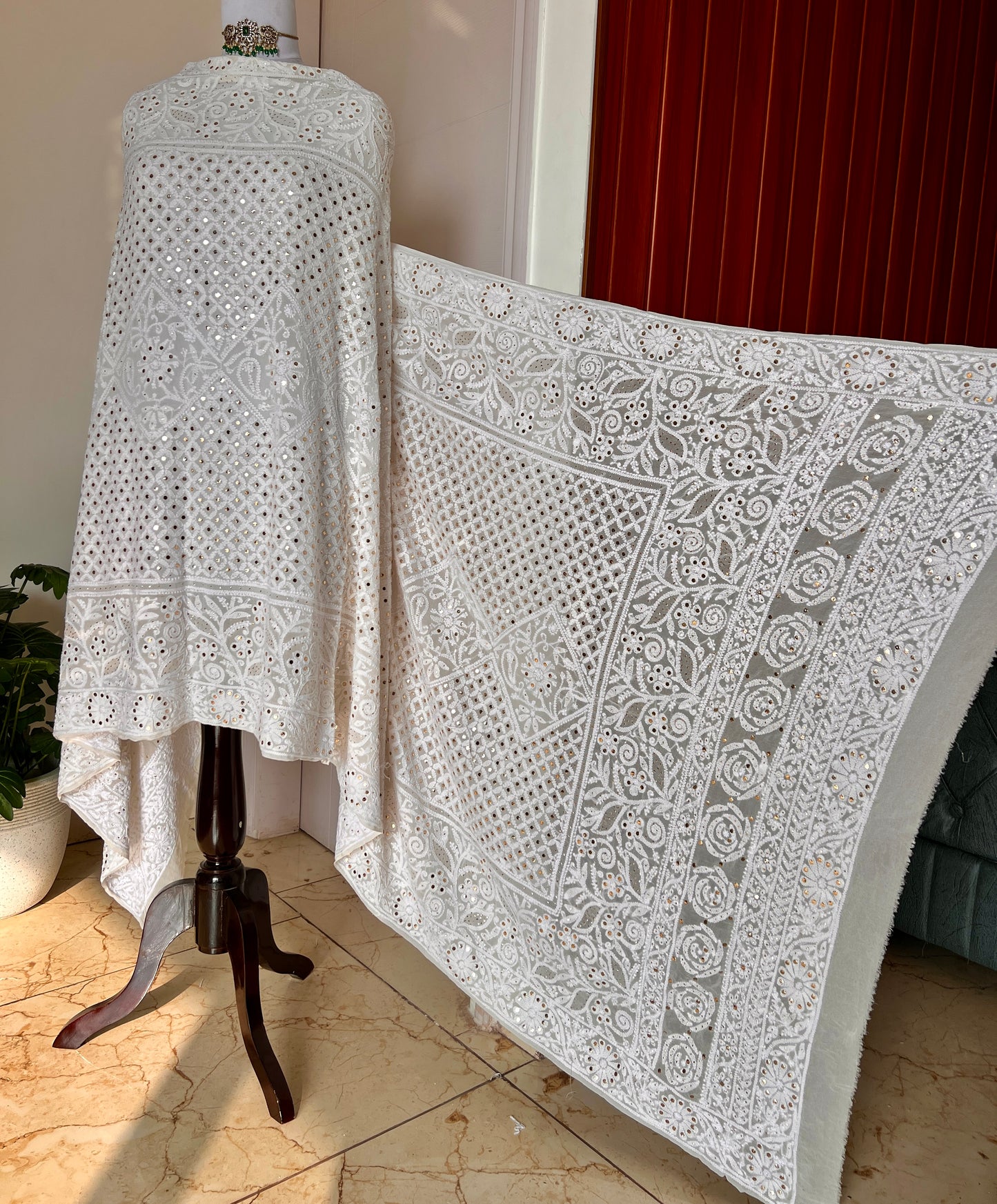 Ruhani Chikankari and Mukaish Dupatta