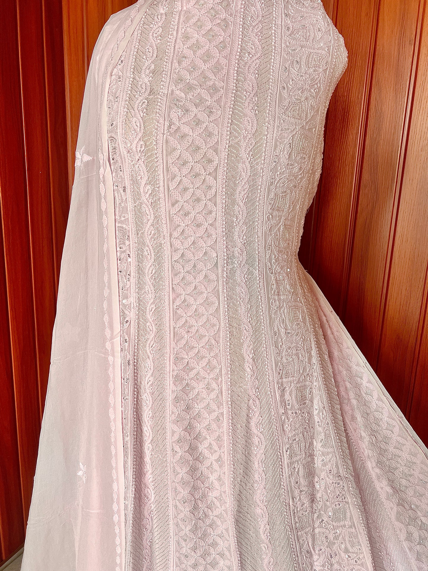 Baby Pink Chikankari and Cut Dana Embroidered Anarkali with Dupatta