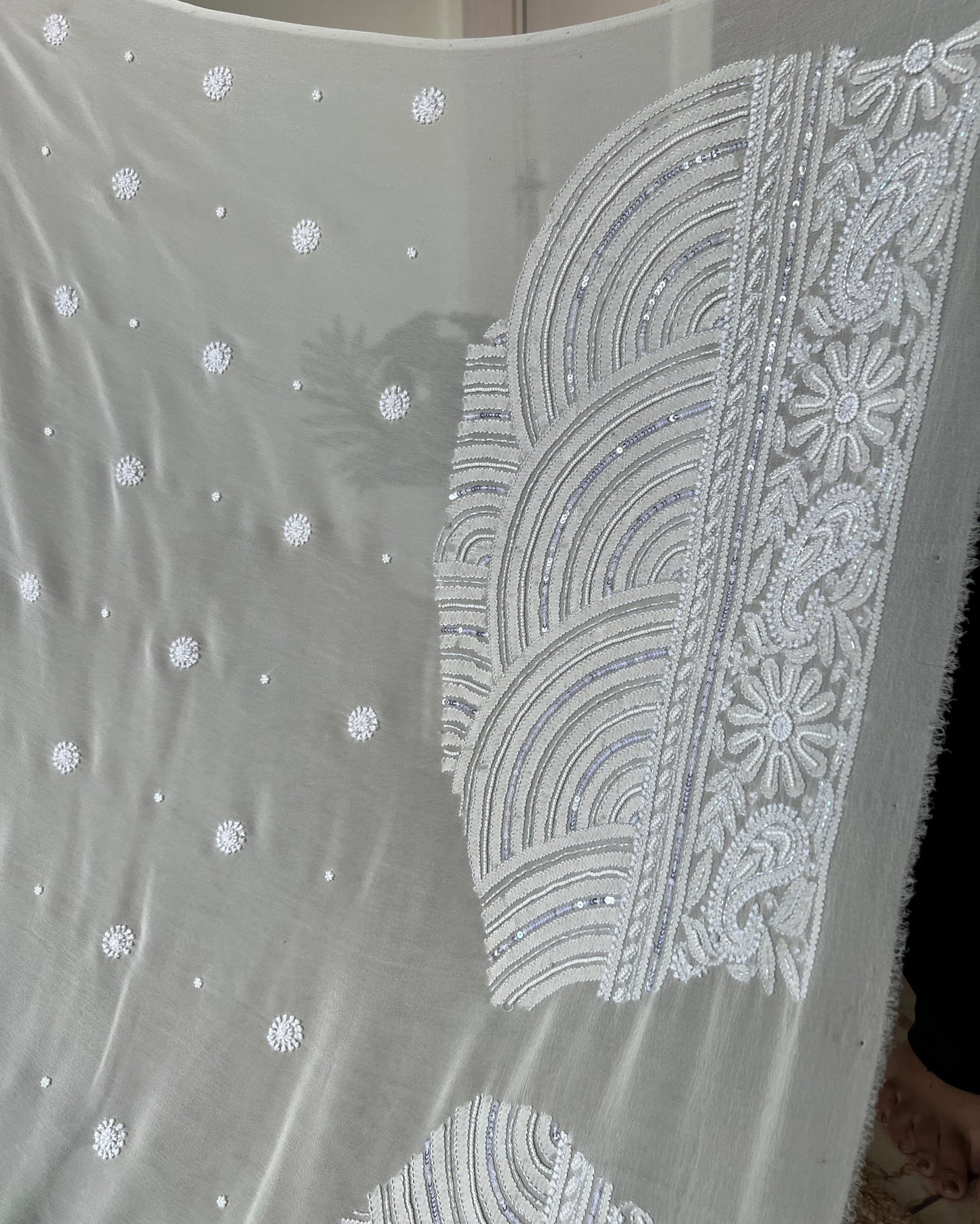 Ruhani Ice Mint Chikankari Pearl Cut Dana and Sequins Saree