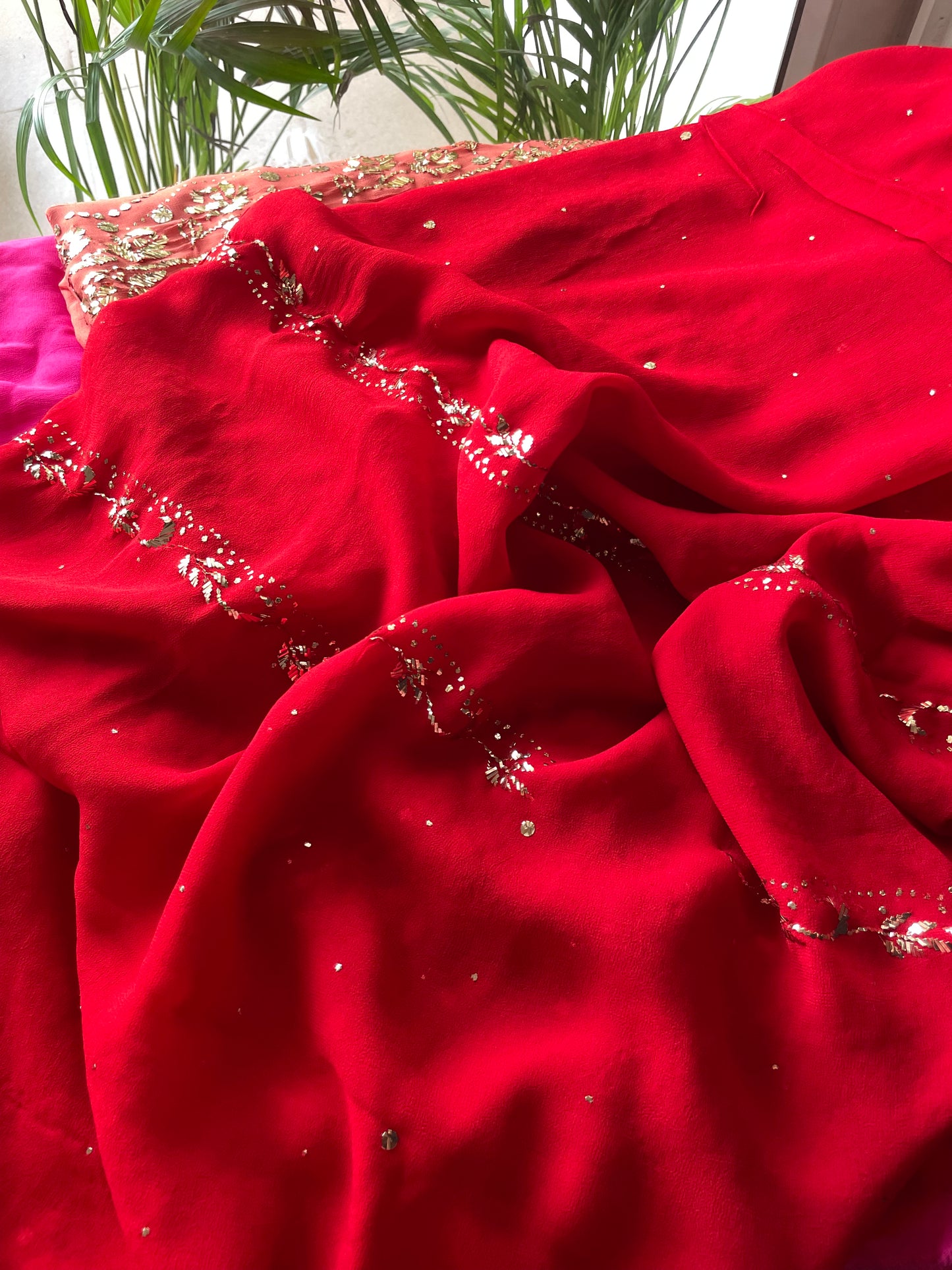Red badla and mukaish work Kurta and Dupatta