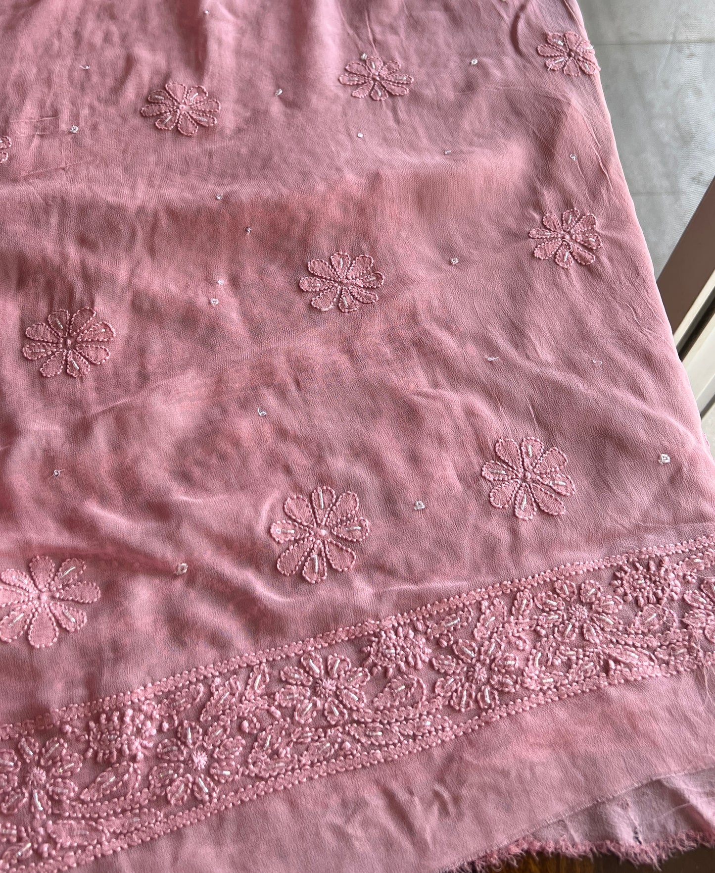 Onion pink Chikankari Cut Dana and sequins work Kurta and Dupatta