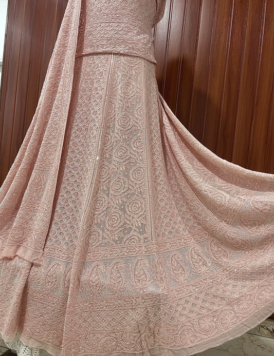 Ruhani Blush Peach Chikankari Sequins Cut Dana Wedding Lehenga