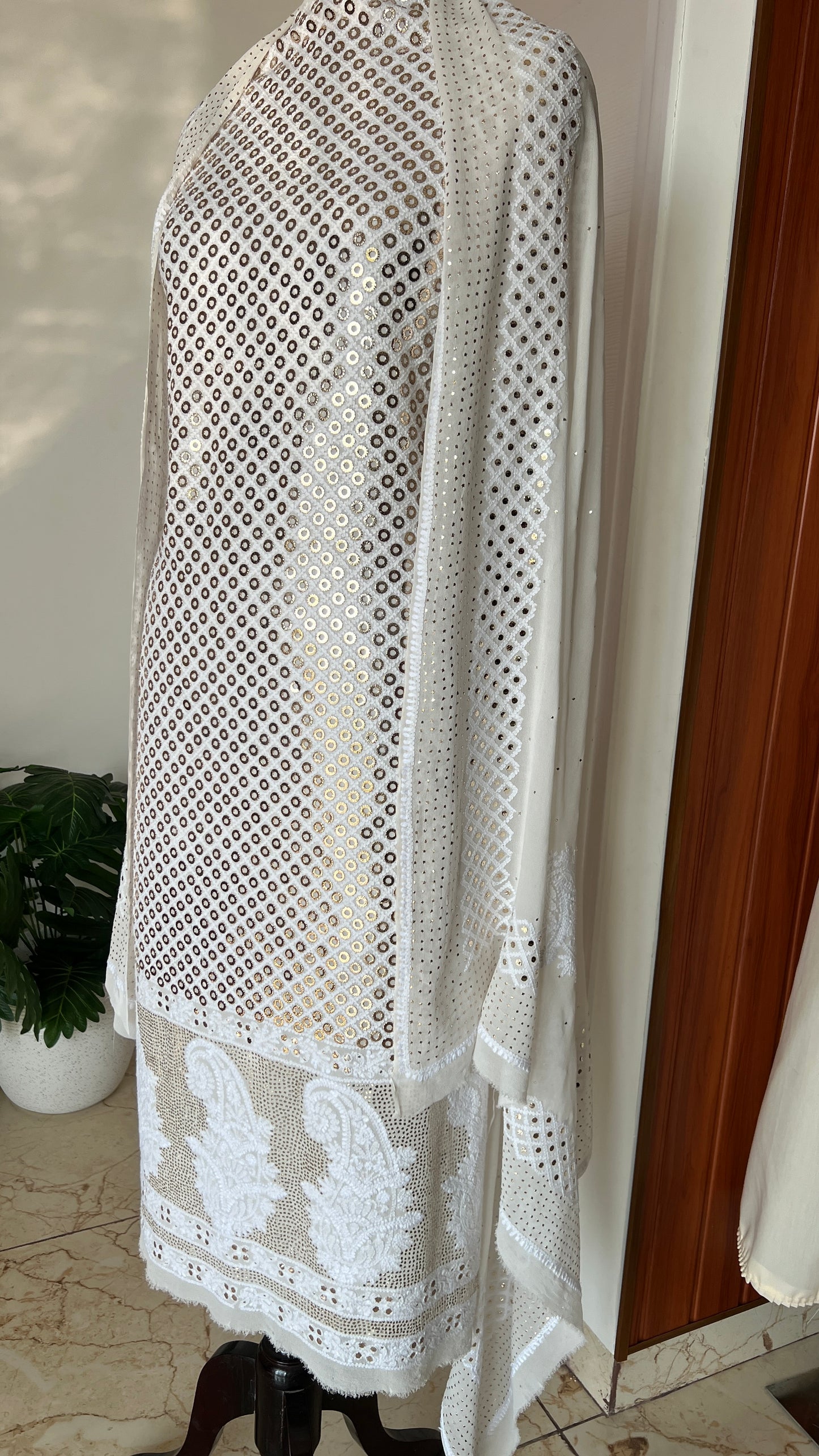 Ruhani Chikankari and heavy Ring Mukaish Kurta and Dupatta
