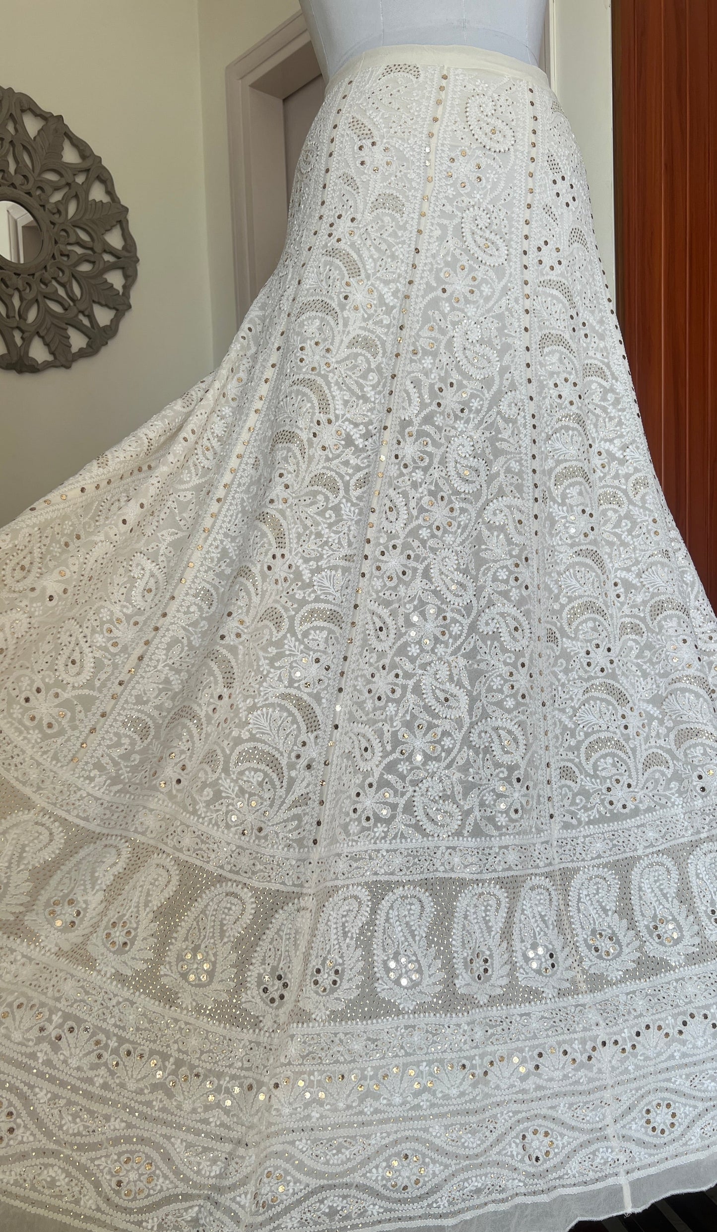 Lehenga Skirt allover Chikankari and mukaish