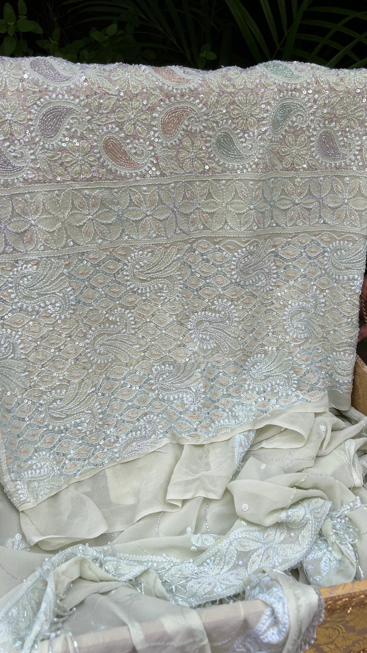 Pastel pista green multi cut dana sequins kurta and dupatta