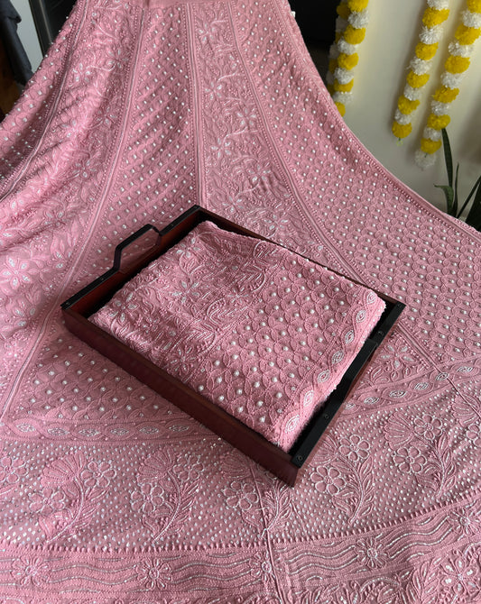Onion pink Chikankari Cut Dana Pearl Sequins Lehenga