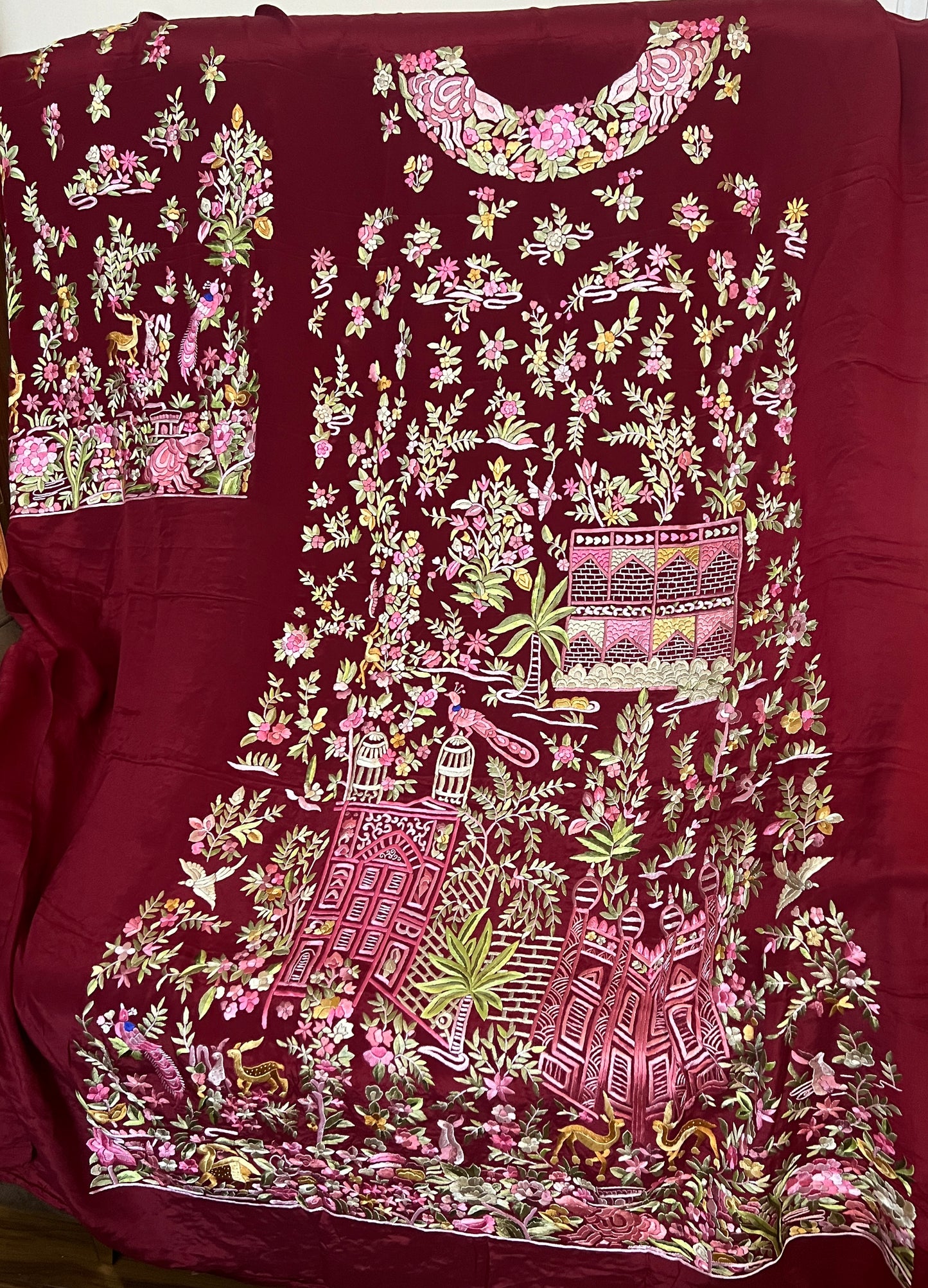 Maroon Masterpiece Hand Embroidered Parsi Gara kurta set