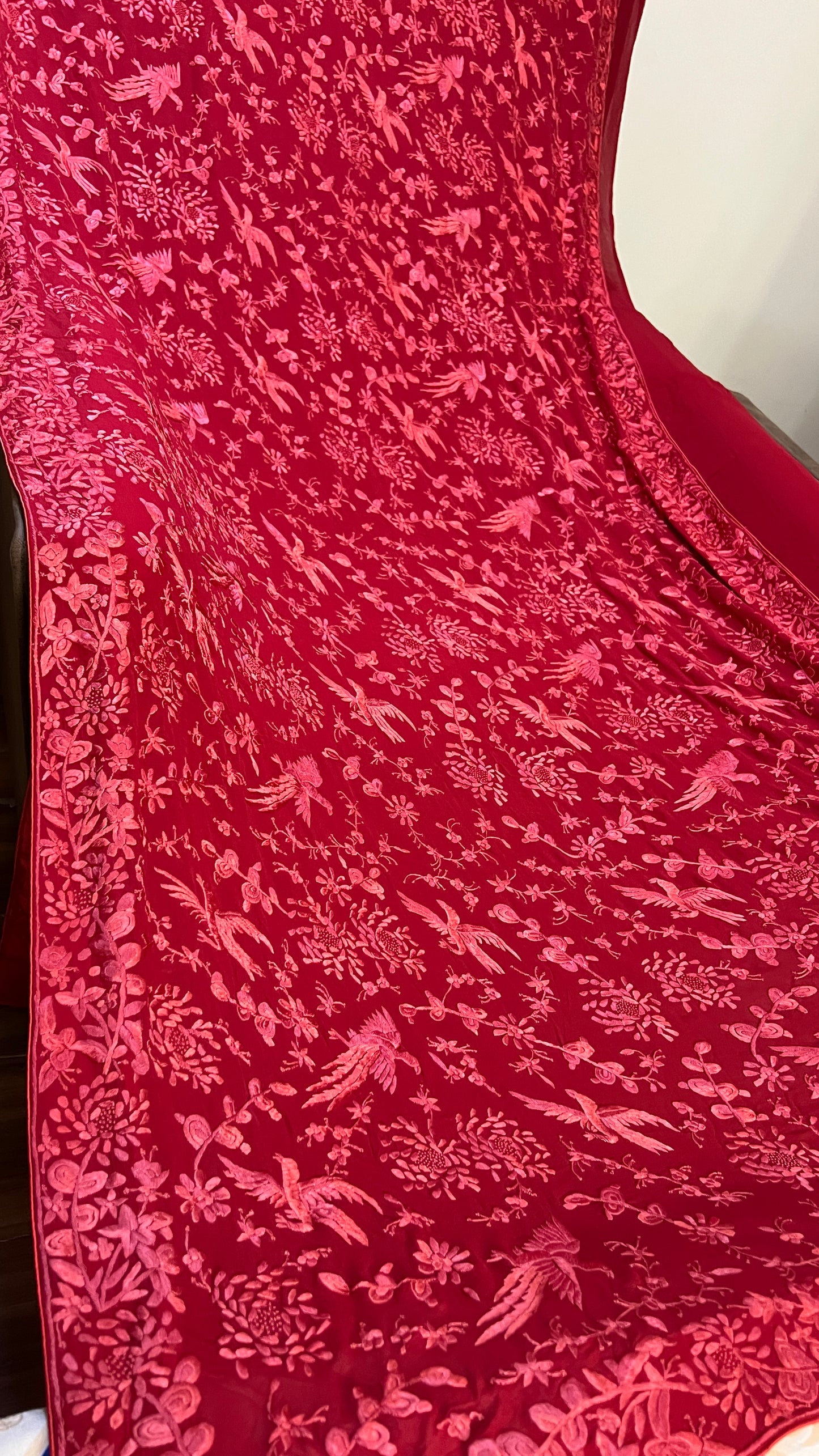 Stunning Red Parsi Gara Pure Georgette Saree