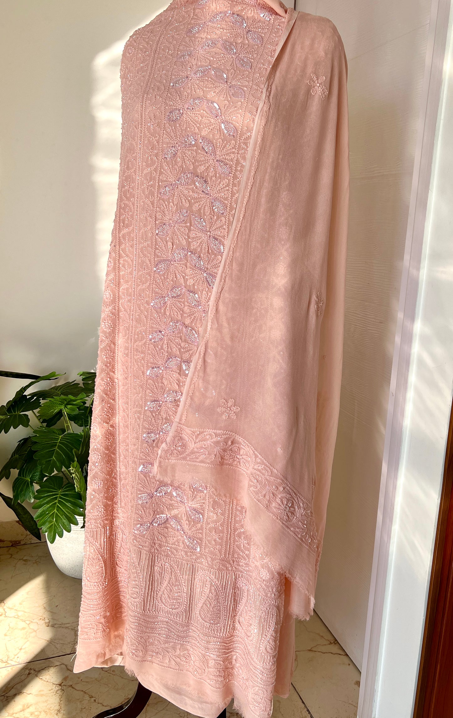 Chikankari cut dana sequins work kurta and dupatta