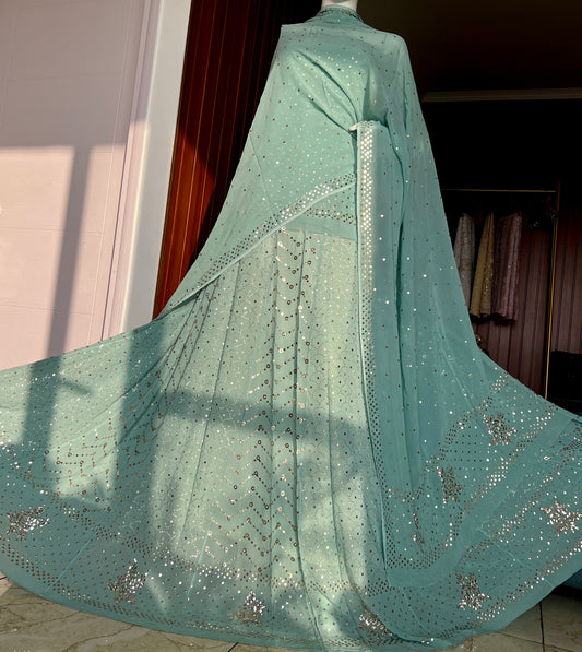 Ruhani Sage Green Allover Mukaish Lehenga Set