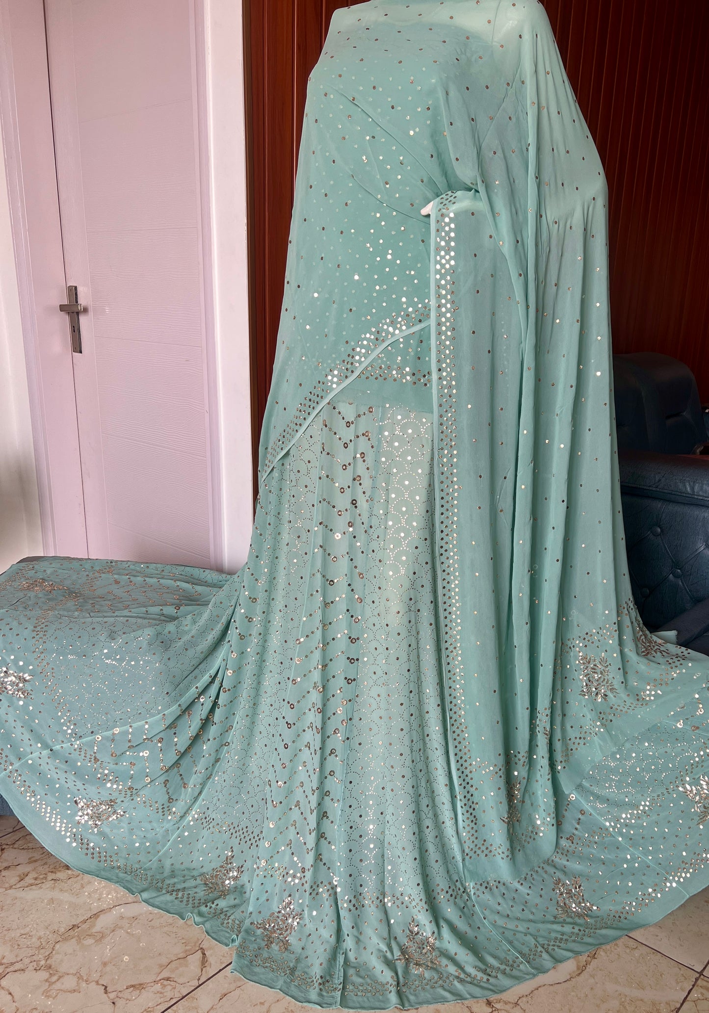 Ruhani Sage Green Allover Mukaish Lehenga Set