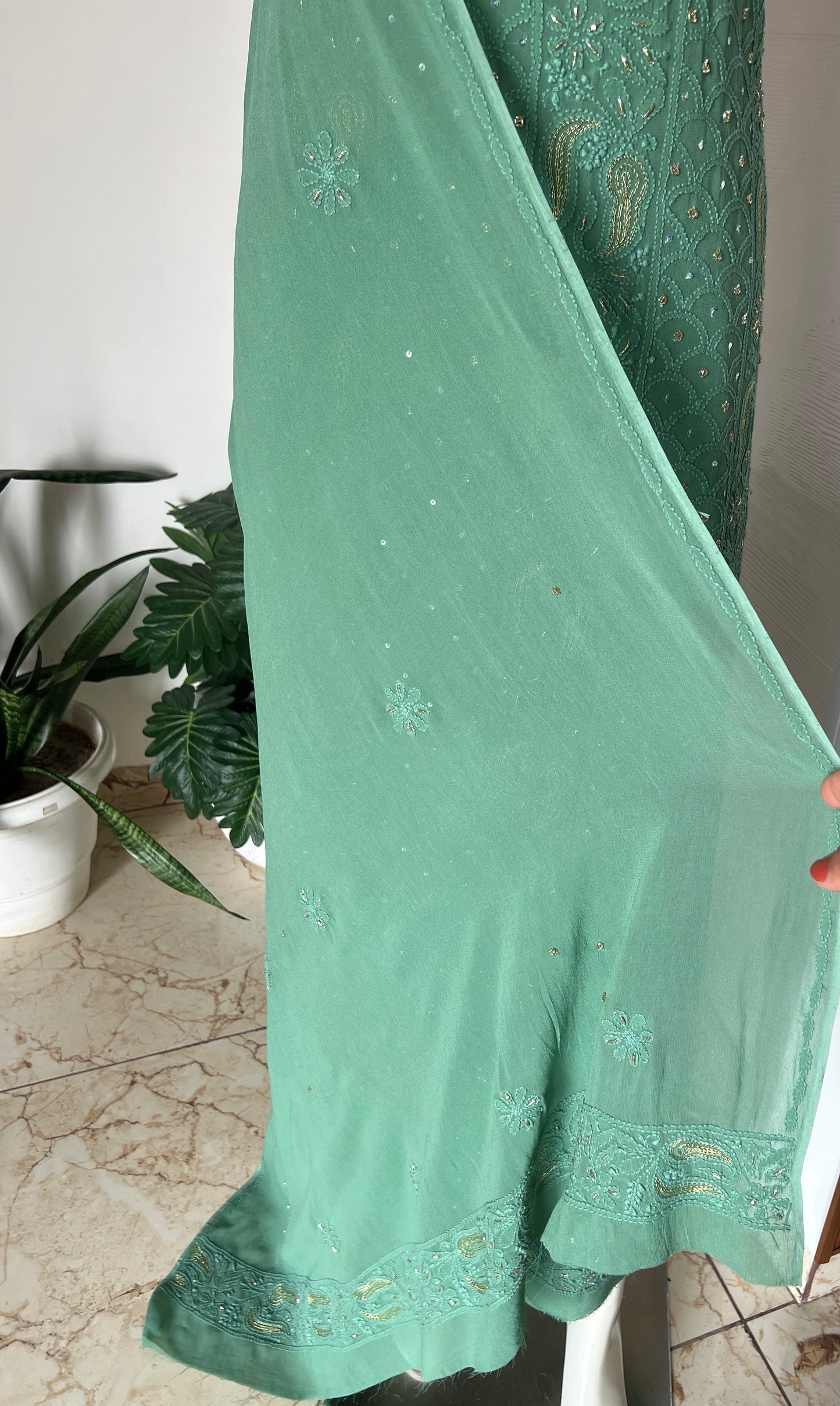 Chikankari golden Cut Dana and aari work Kurta and Dupatta