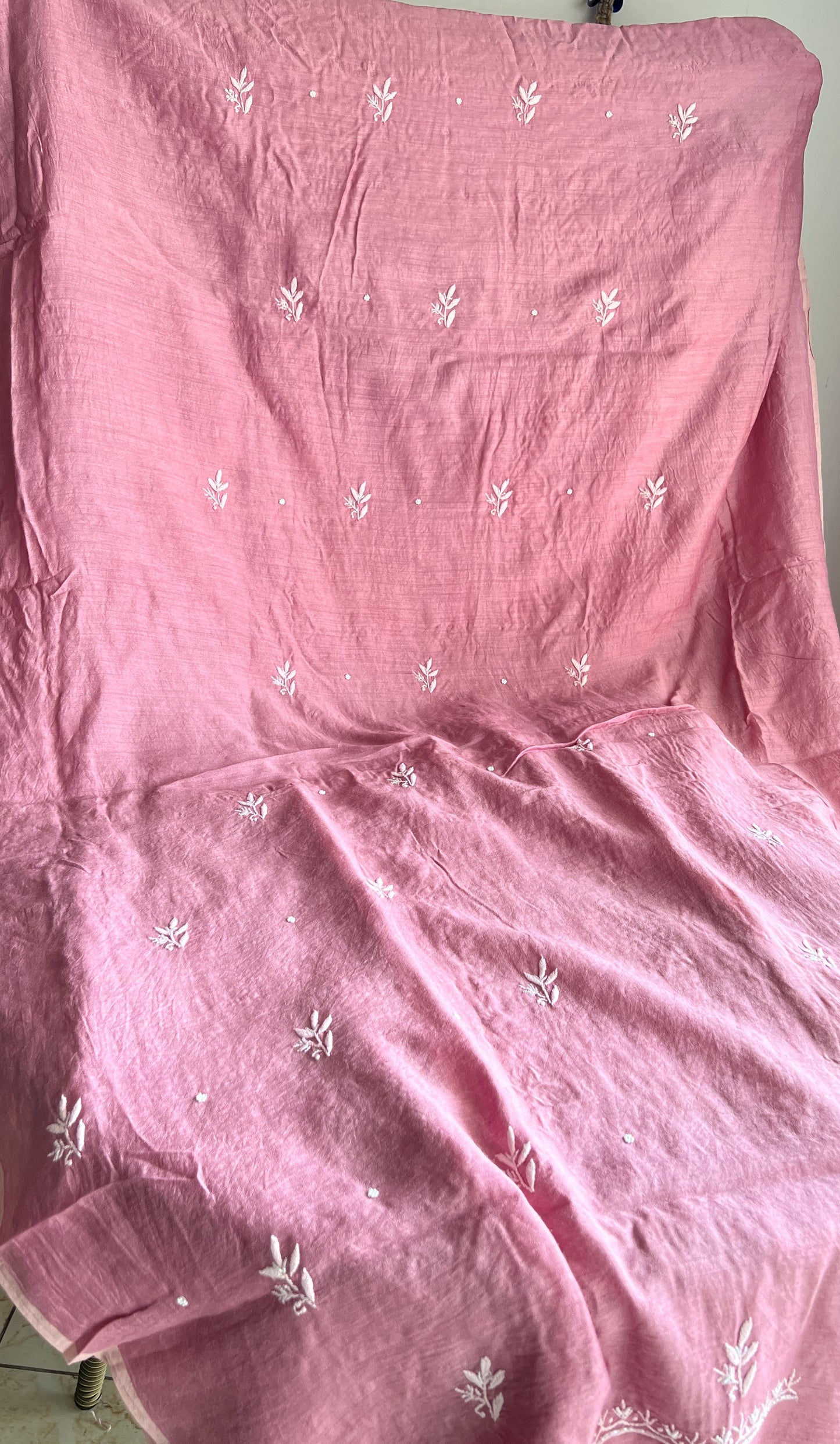 Moonga Silk Chikankari pearl and cut Dana work kurta and dupatta