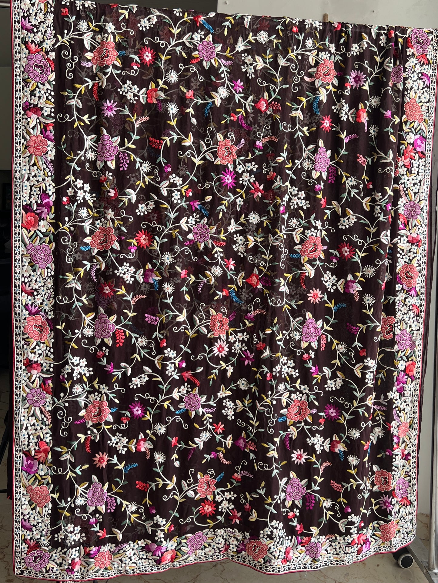 Coffee Brown Masterpiece French knot and Parsi Gara Saree