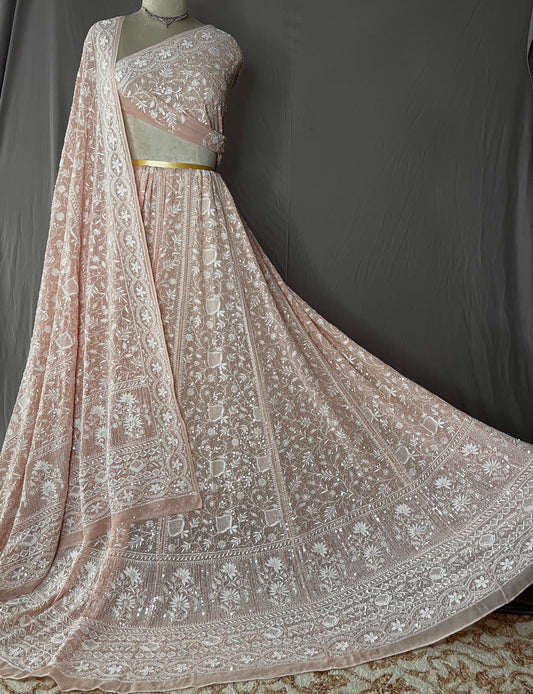 Suhaan Do Taar Chikankari embellished Wedding Lehenga