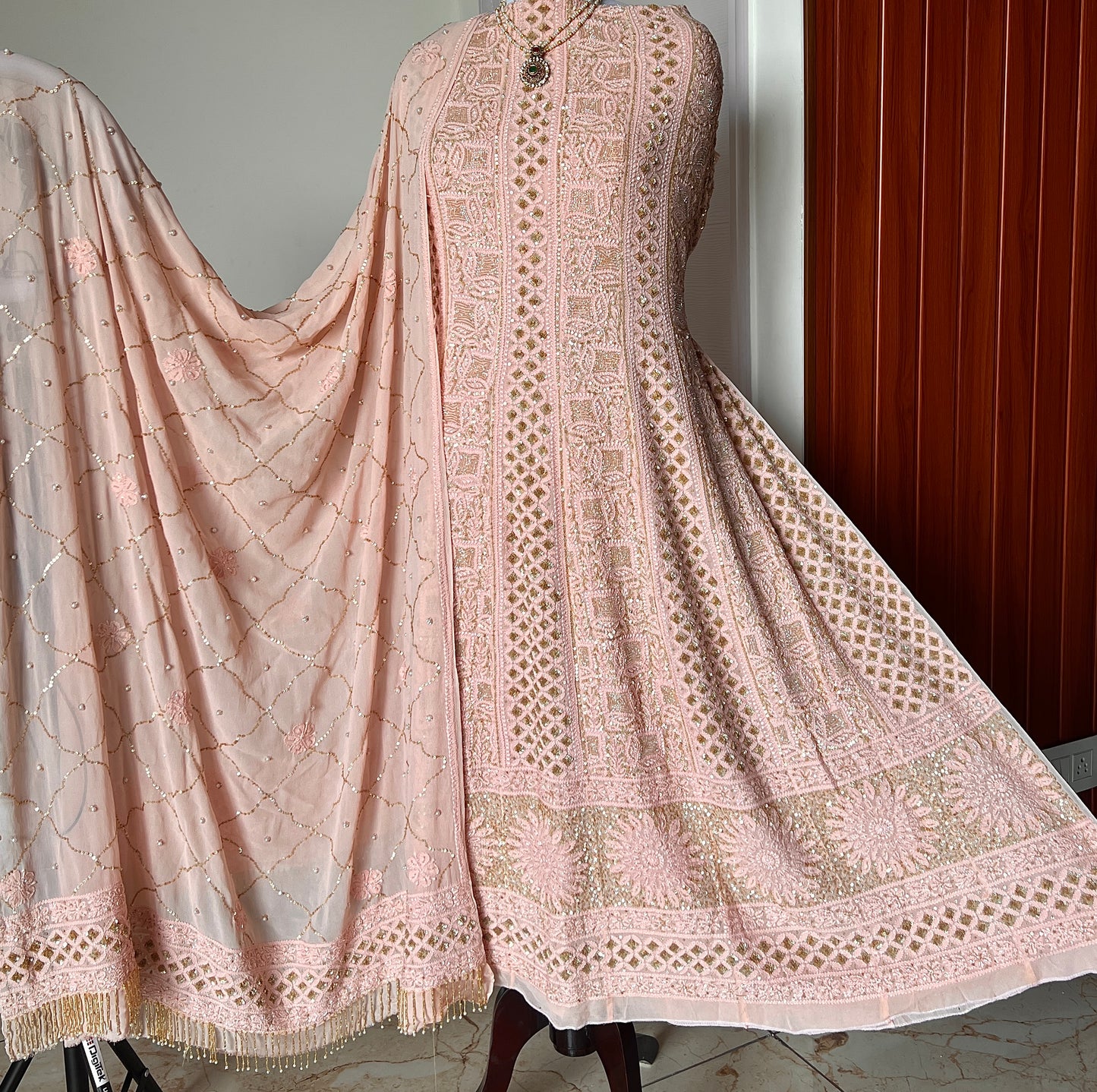 Ruhani Old Rose Chikankari sequins cut Dana Anarkali