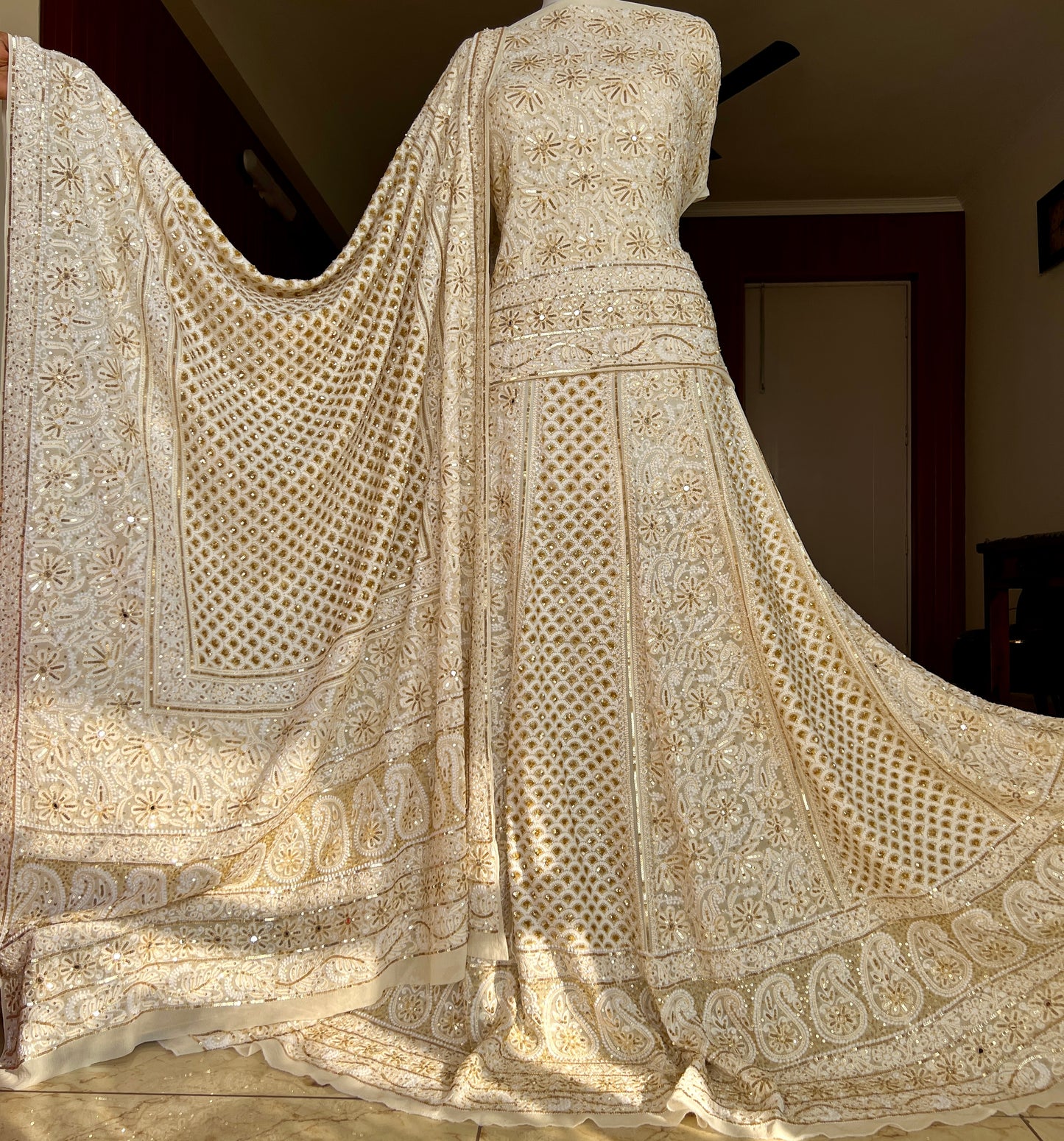 Masterpiece Ruhani Ivory Chikankari Sequins Wedding Lehenga