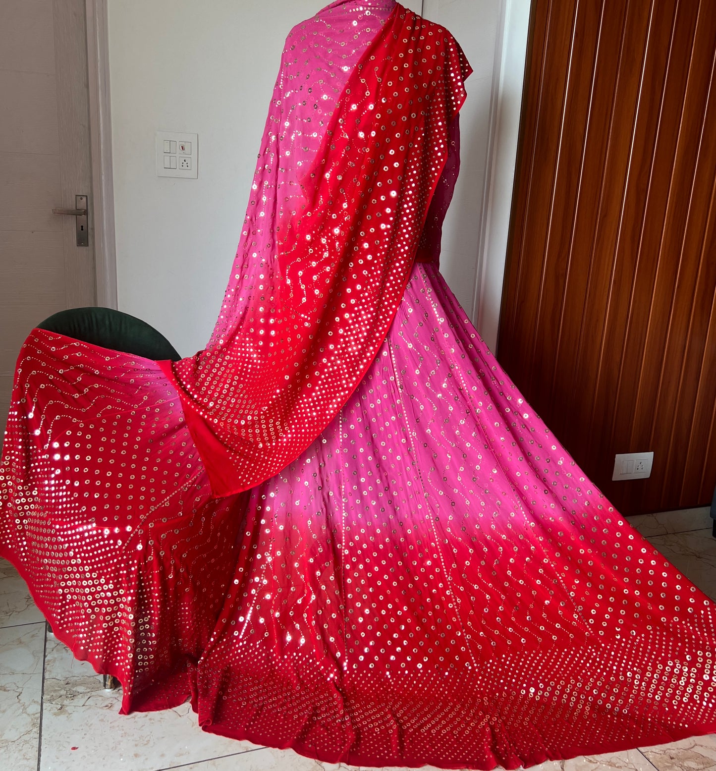 Ombré dyed Heavy Ring Mukaish Lehenga Set