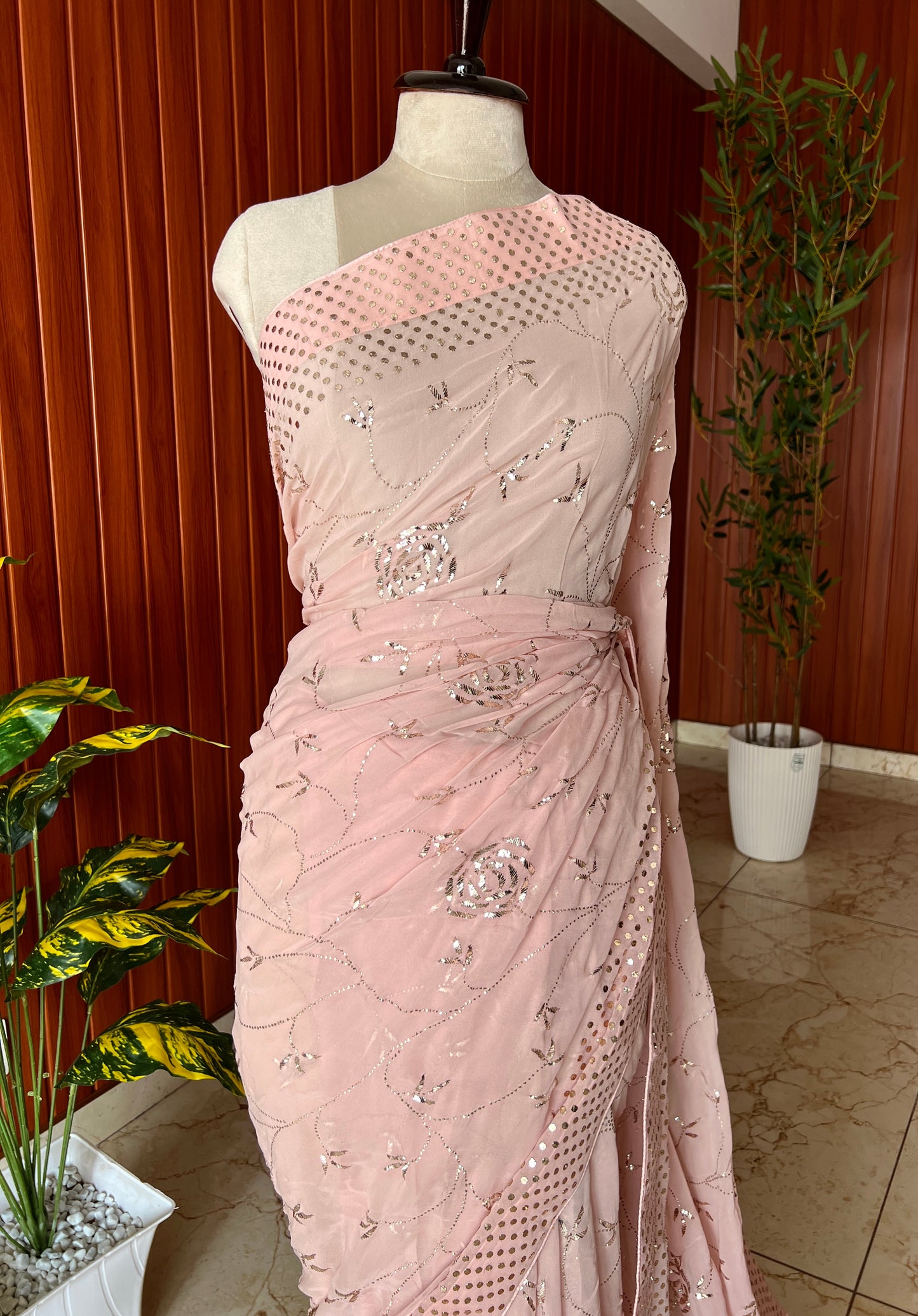 Dusty pink Gulaab Badla and Mukaish work Half pure Georgette Saree