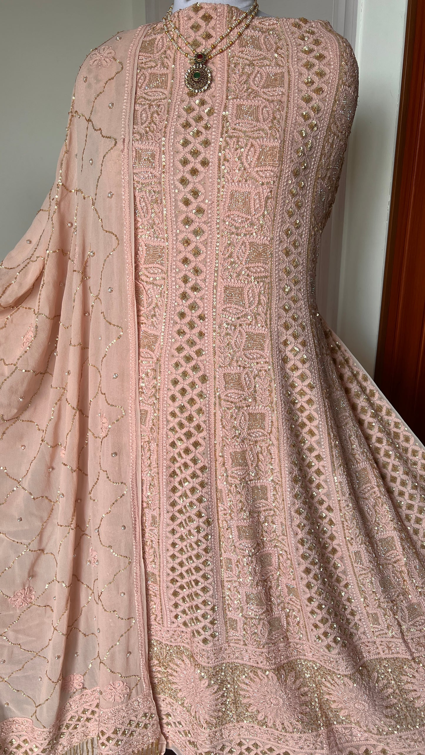 Ruhani Old Rose Chikankari sequins cut Dana Anarkali