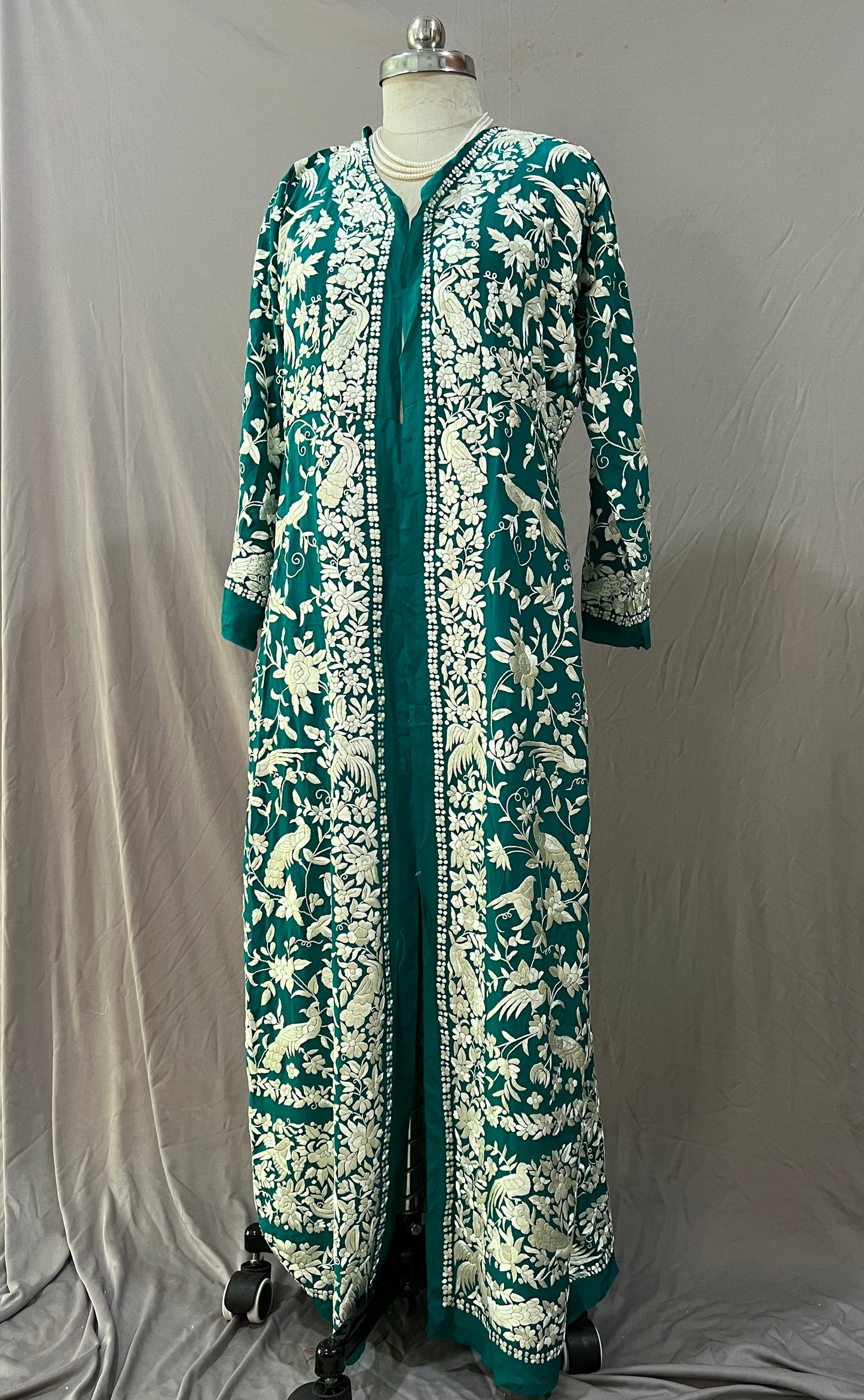 Turquoise Masterpiece Hand Embroidered Parsi Gara Jacket Semi Stitched