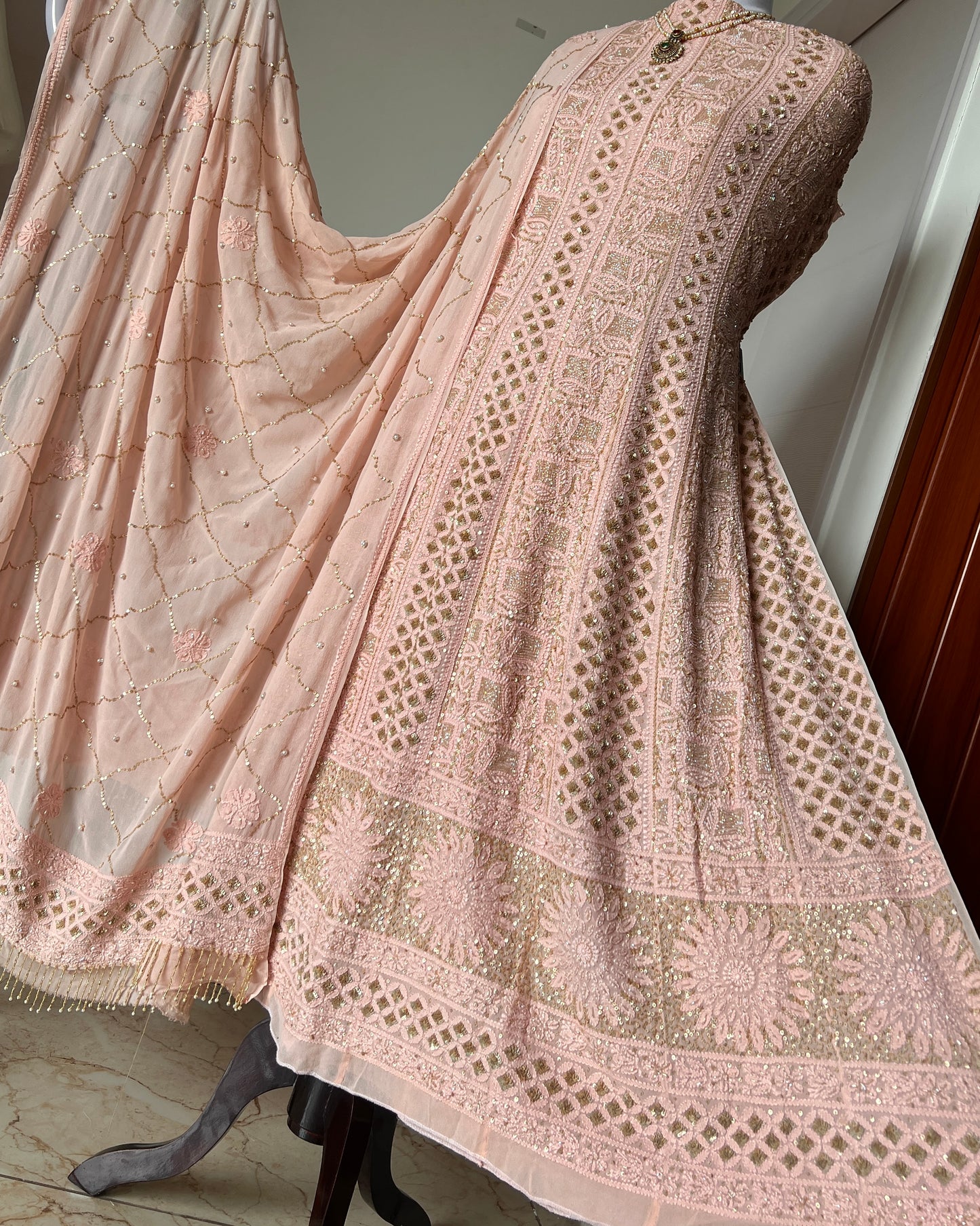 Ruhani Old Rose Chikankari sequins cut Dana Anarkali