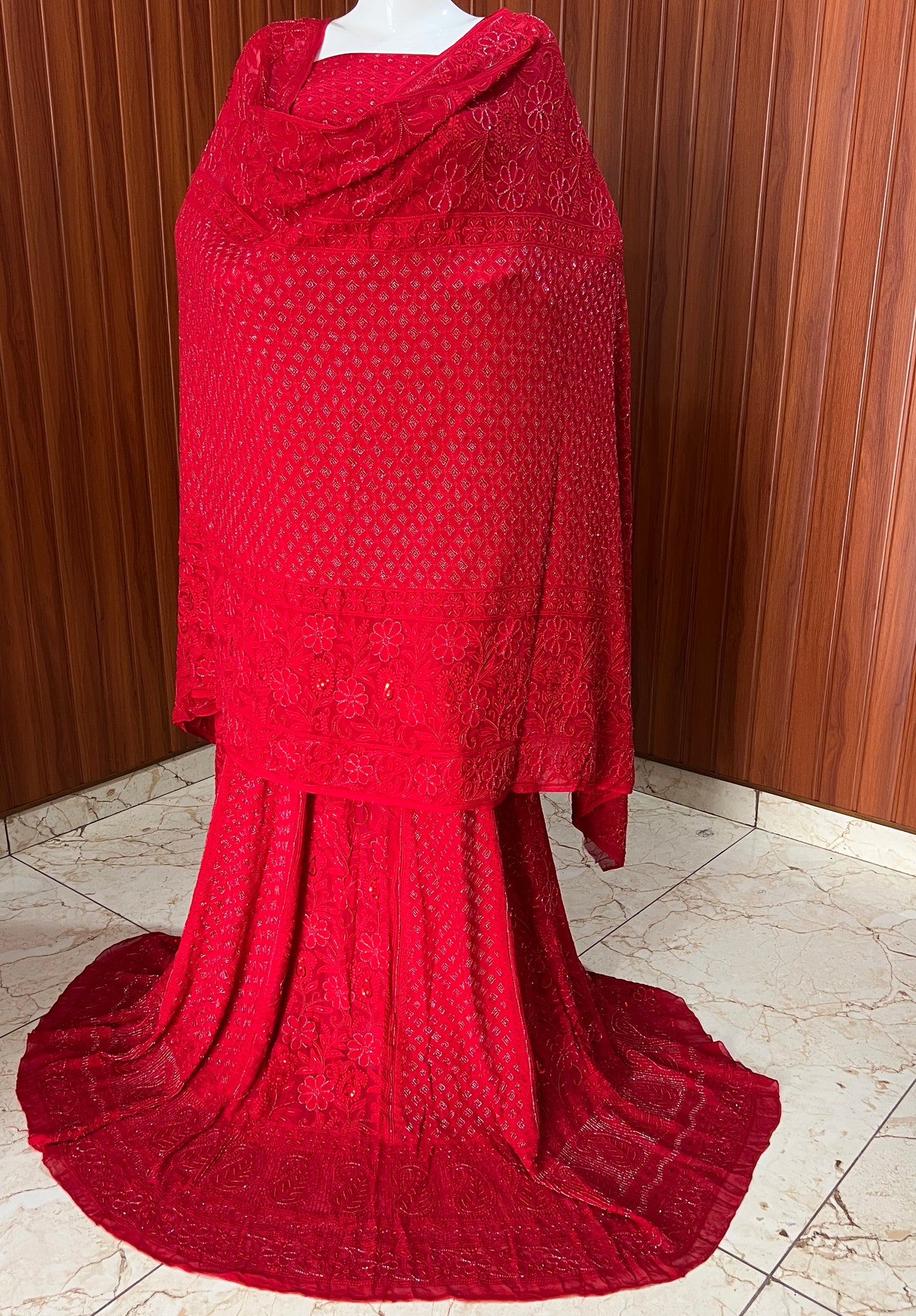 Ruhani Surkh Laal Chikankari Cut Dana Sequins Wedding Lehenga