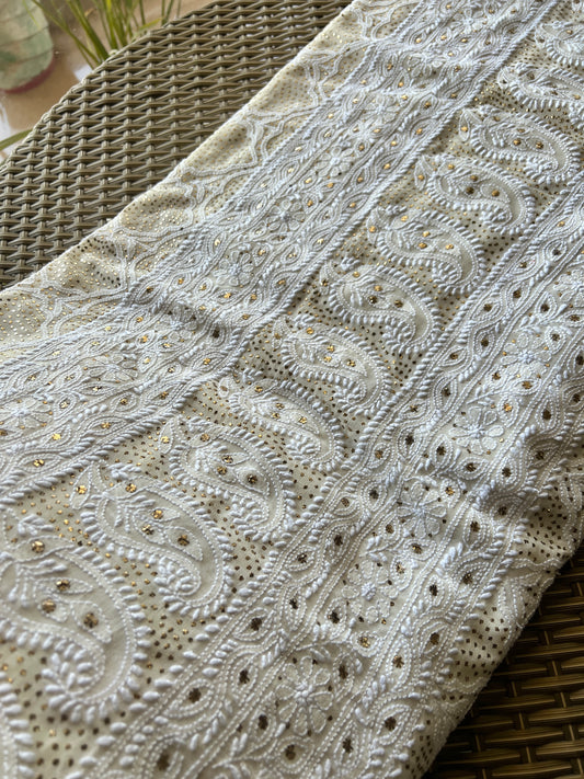 Ruhani Ivory Allover Fine Chikankari and Mukaish Saree