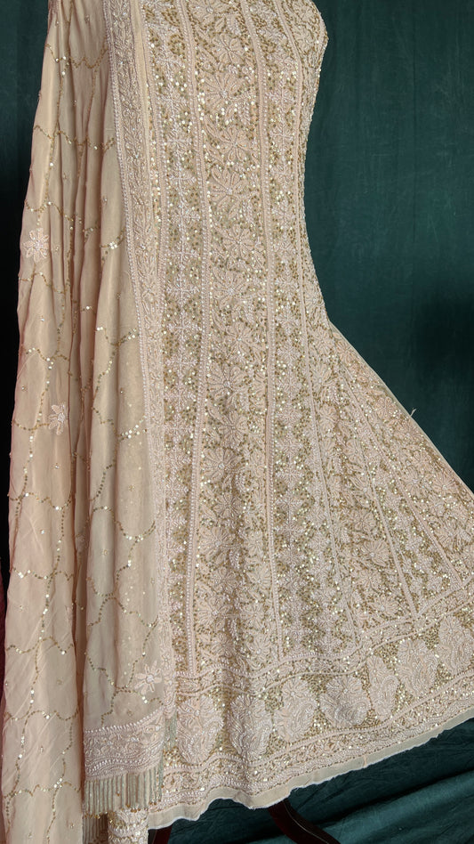 Ruhani Old Rose Chikankari sequins cut Dana Anarkali