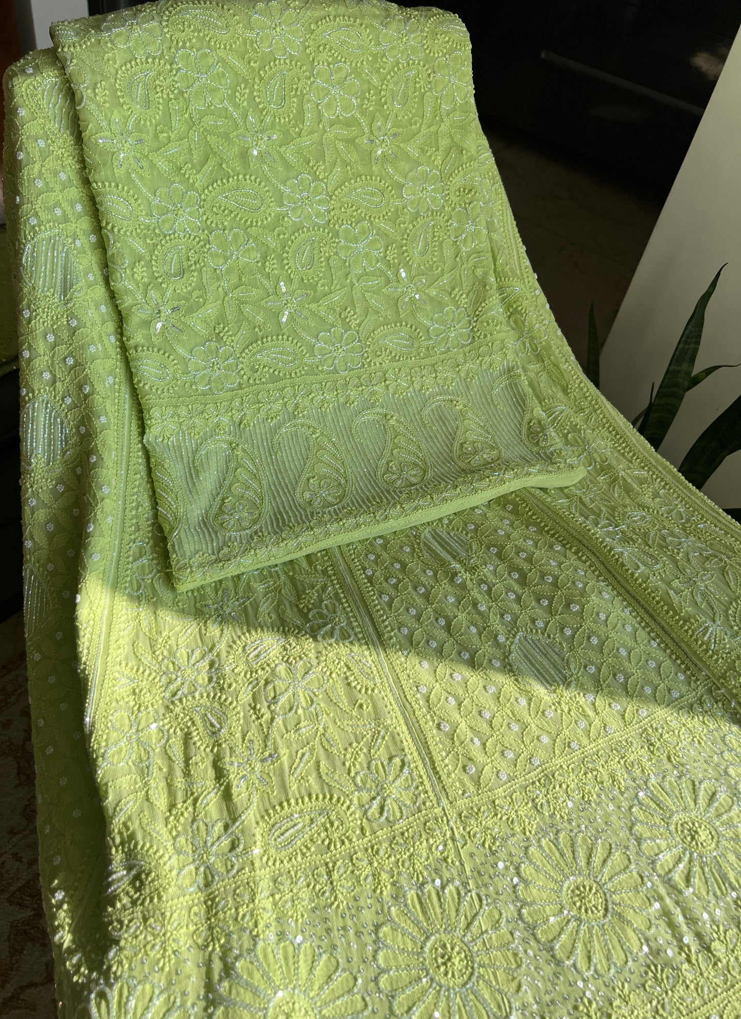 Lime Green Chikankari Cut Dana and Pearl Lehenga