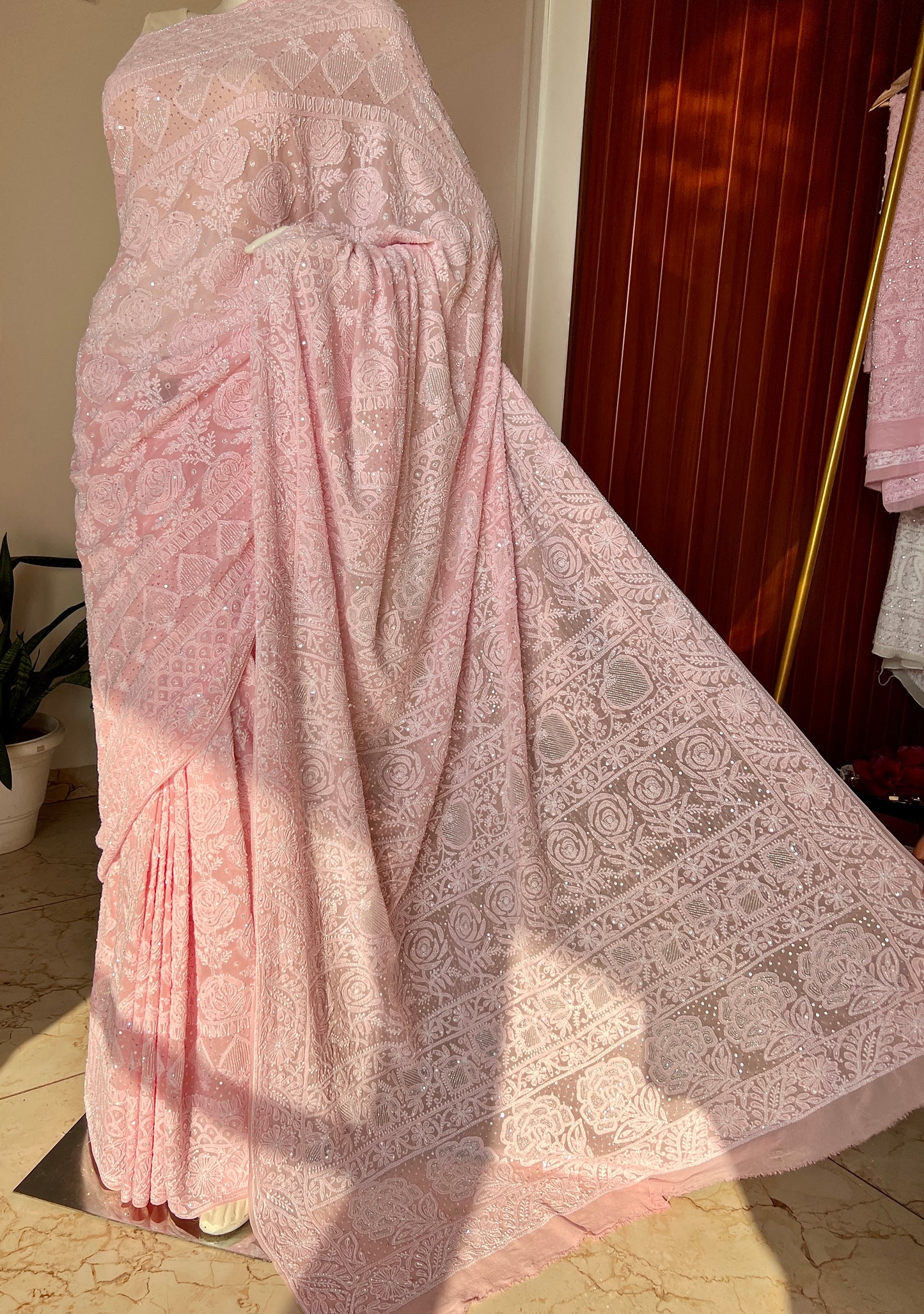 Ruhani Blush Pink Chikankari Cut Dana and Sequins Saree