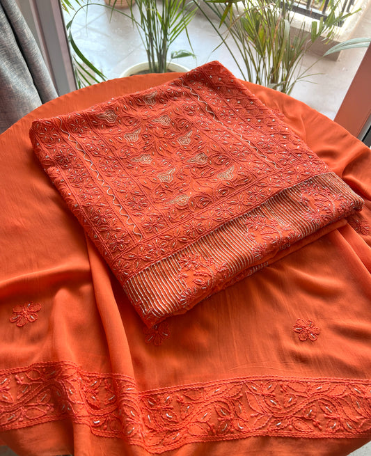 Chikankari golden Cut Dana and aari work Kurta and Dupatta