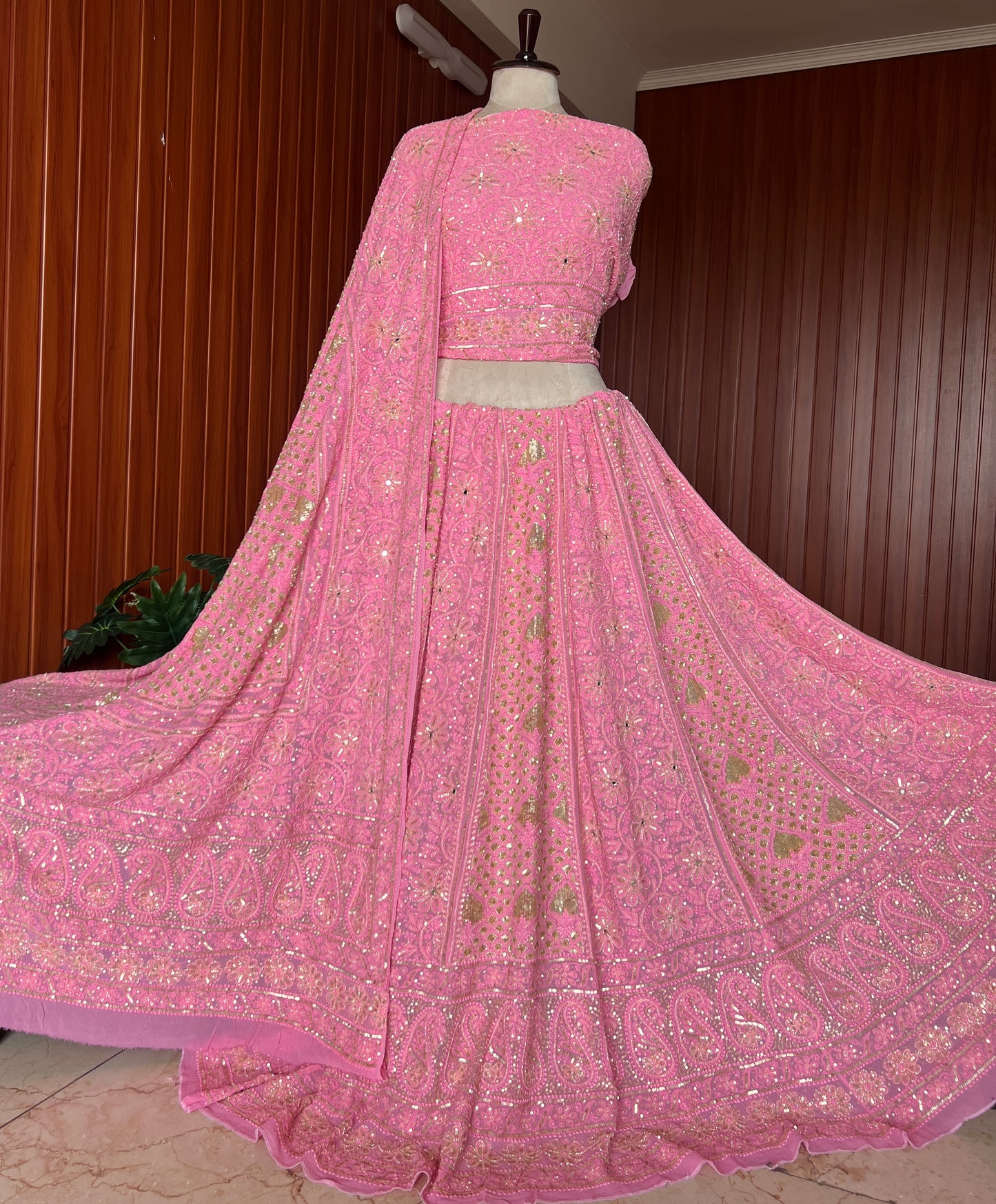 Masterpiece Ruhani Pink Chikankari Sequins Wedding Lehenga