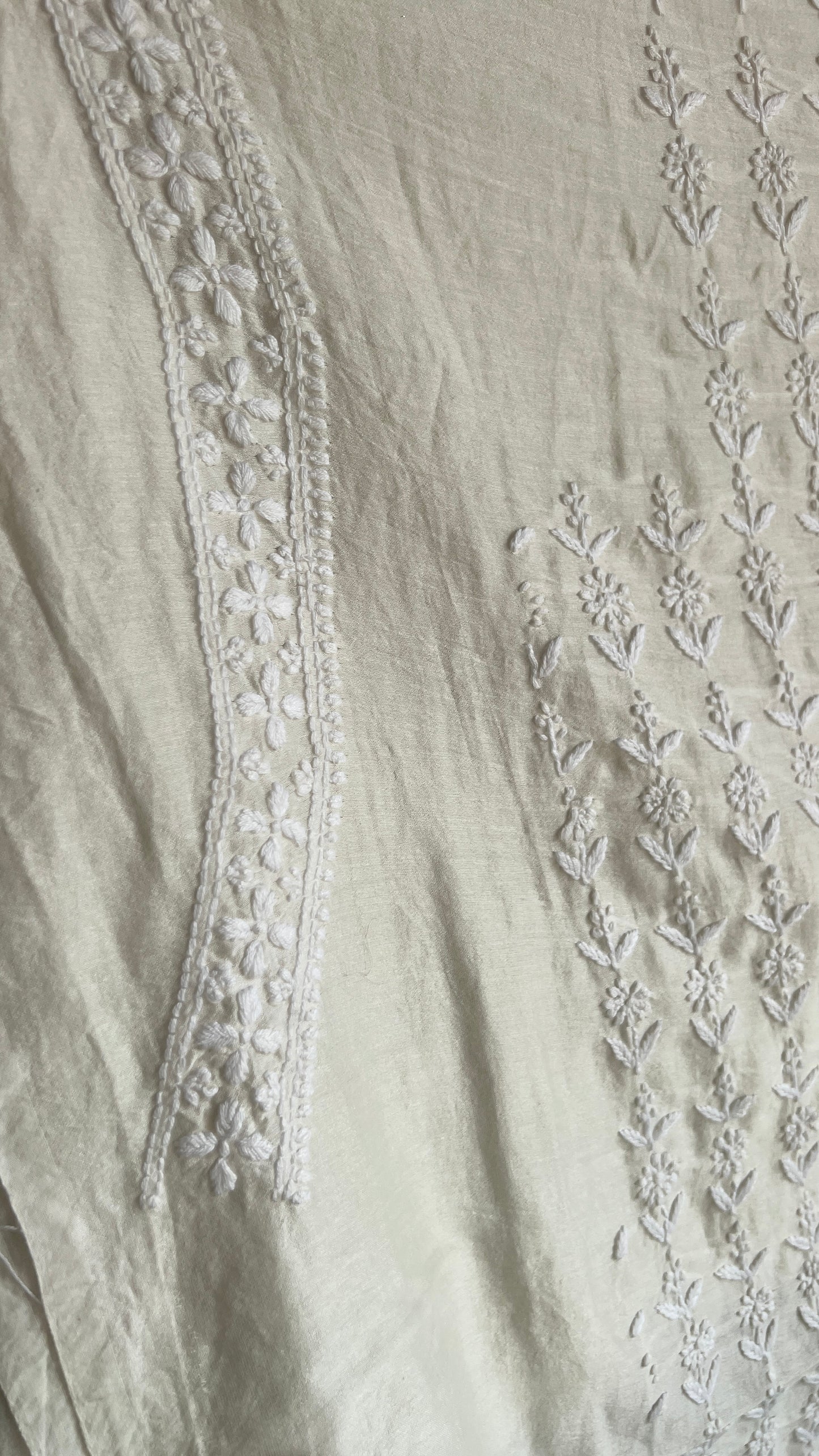 Ivory Chanderi Silk Men's Kurta fabric with fine Chikankari