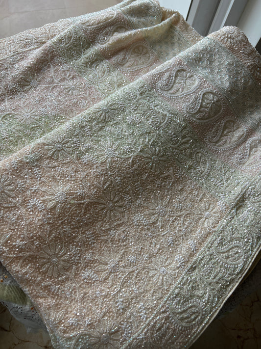 Ruhani Cream Chikankari Multi Cut Dana and Sequins Saree