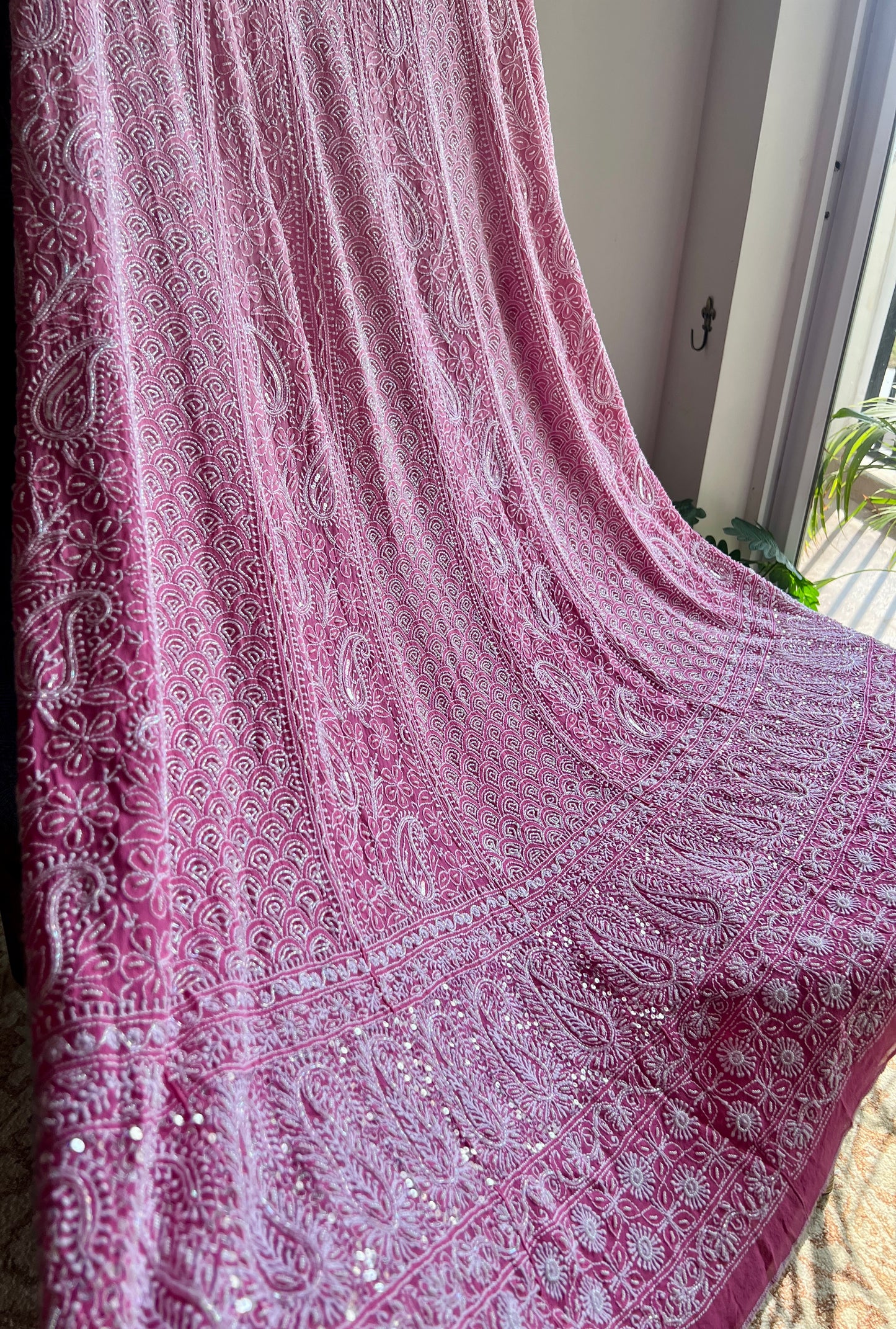 Ruhani Ombré Pink Chikankari Cut Dana sequins pearl Lehenga