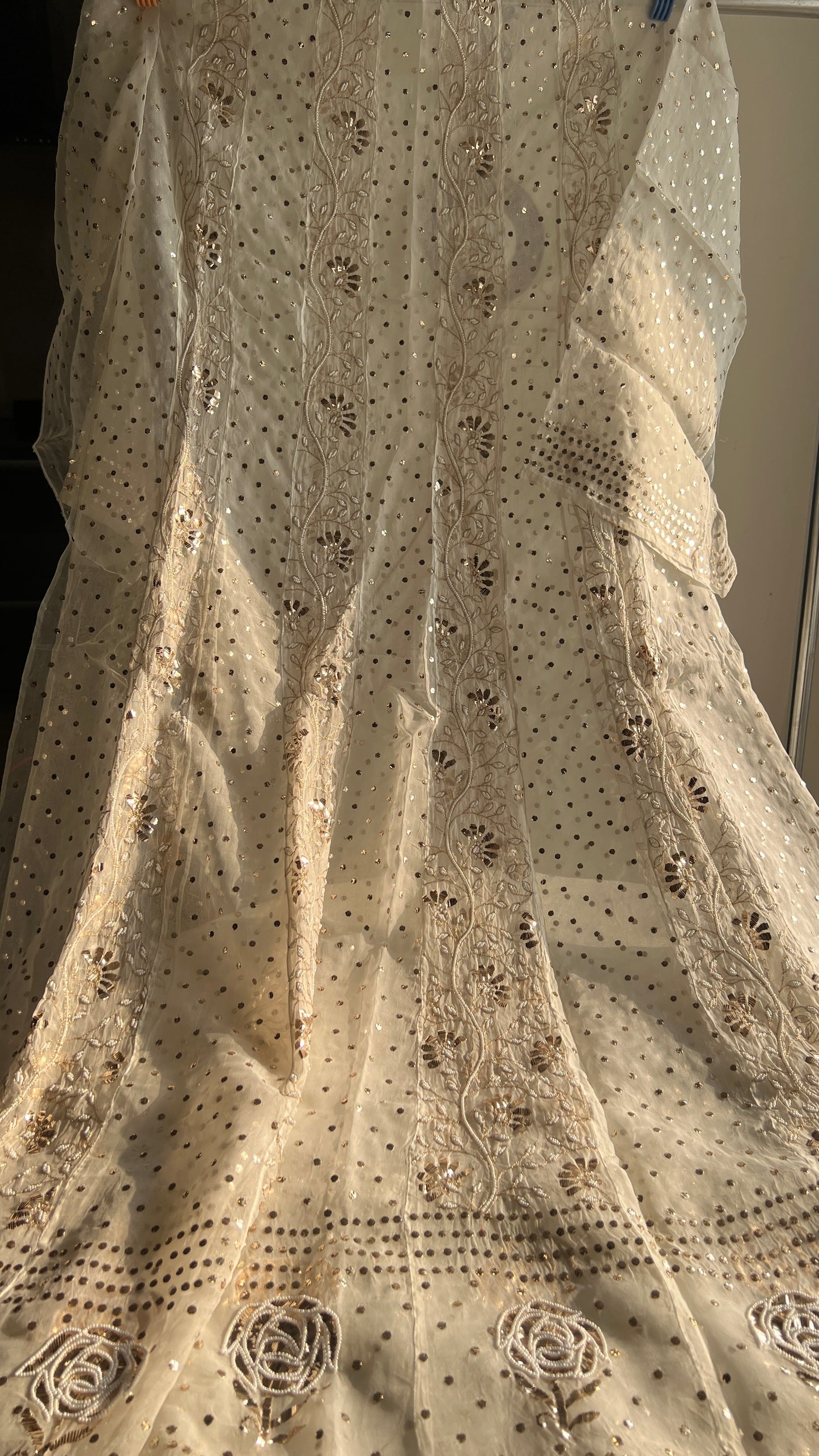 Pure Organza Anarkali with mukaish Badla and pearl work