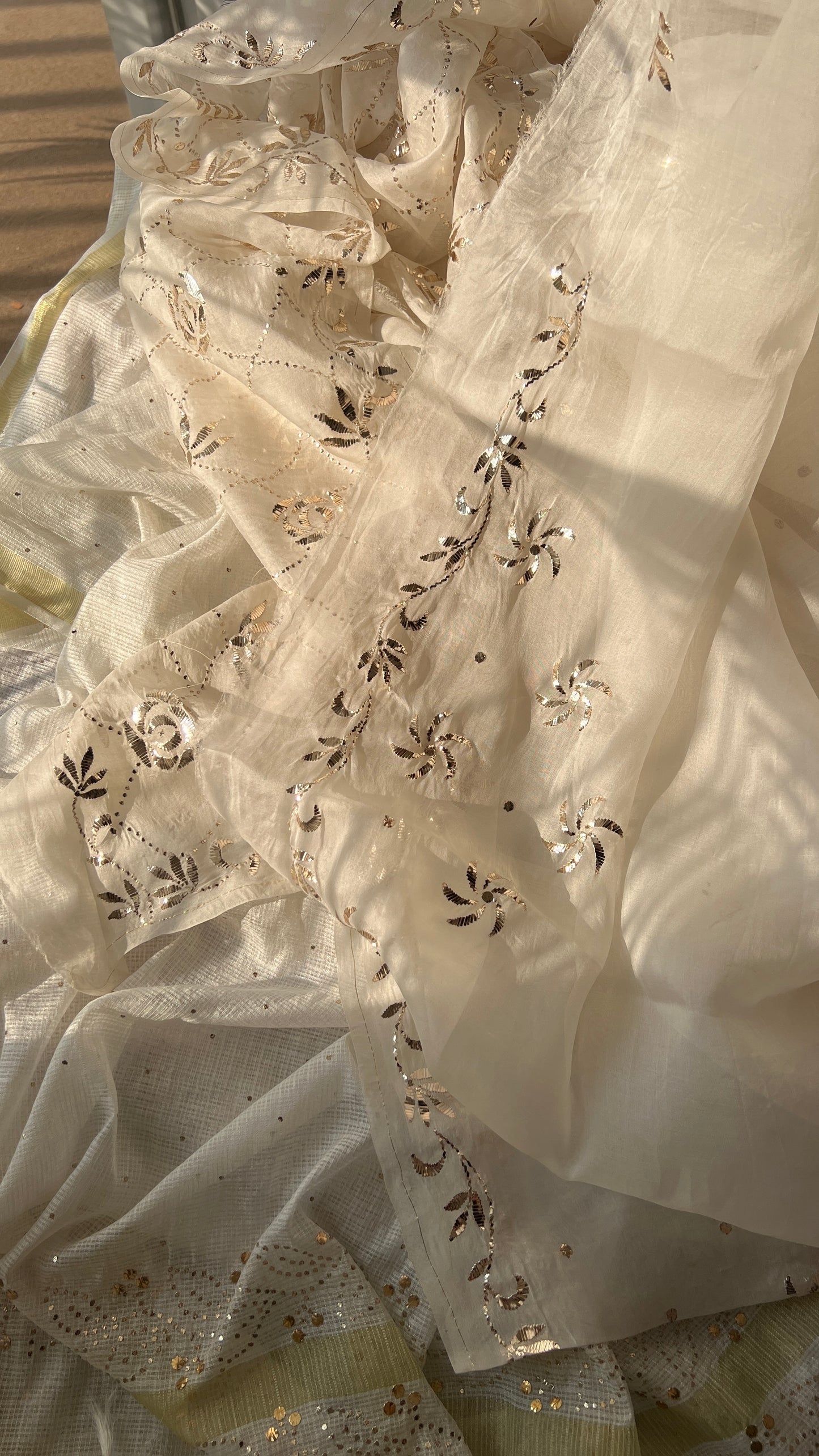 Ivory Pure Organza Saree with Badla and Mukaish Work