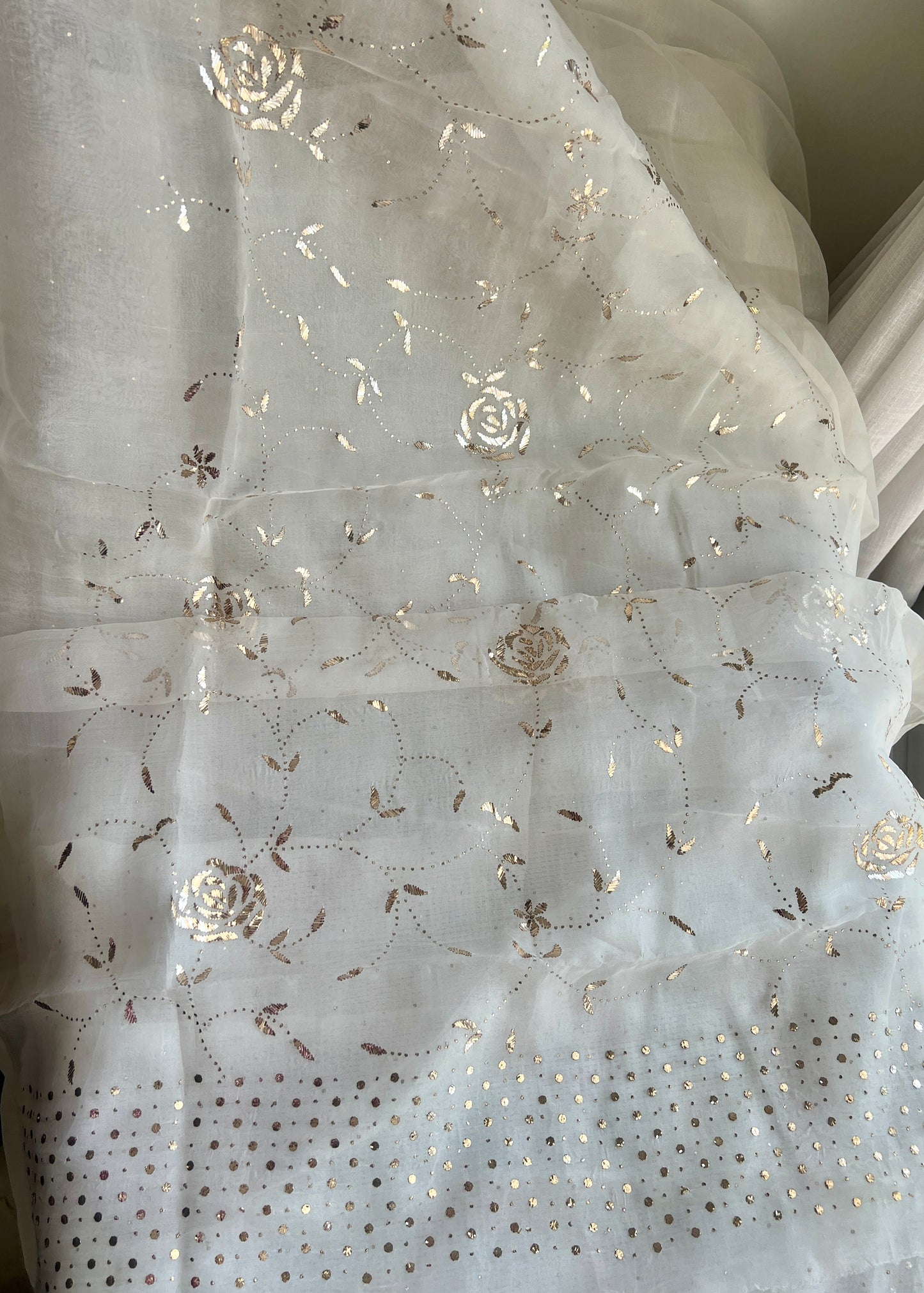 Ivory Gulaab pure organza badla work Kurta and Dupatta