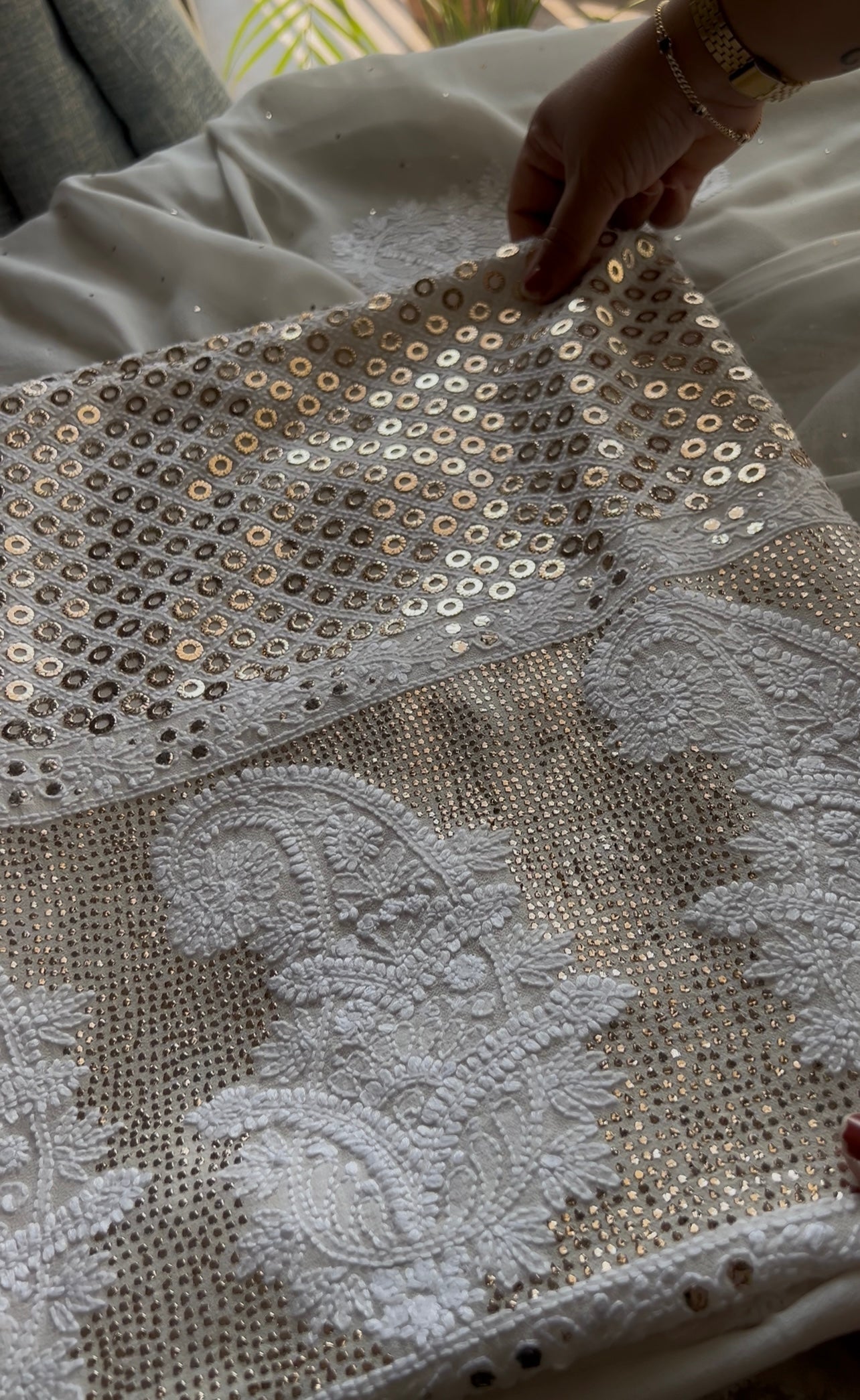 Ruhani Chikankari and heavy Ring Mukaish Kurta and Dupatta