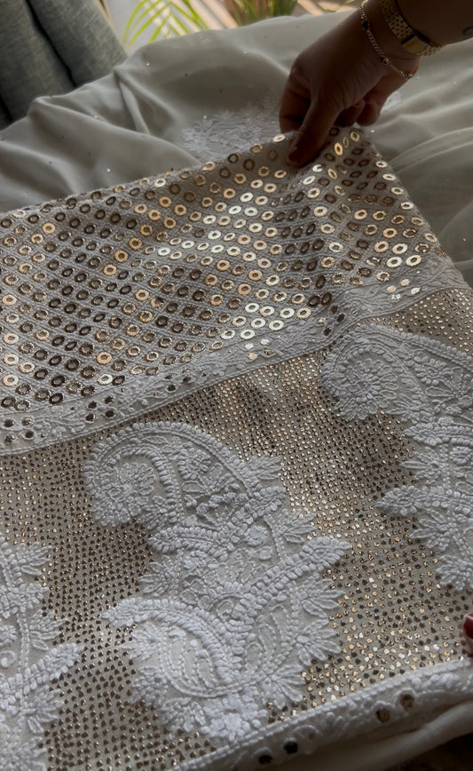 Ruhani Chikankari and heavy Ring Mukaish Kurta and Dupatta