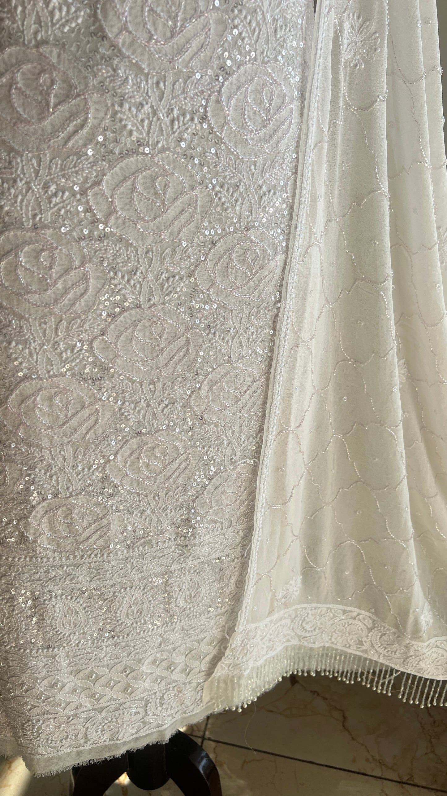 Gulaab Chikankari and pink cut dana sequins kurta and dupatta