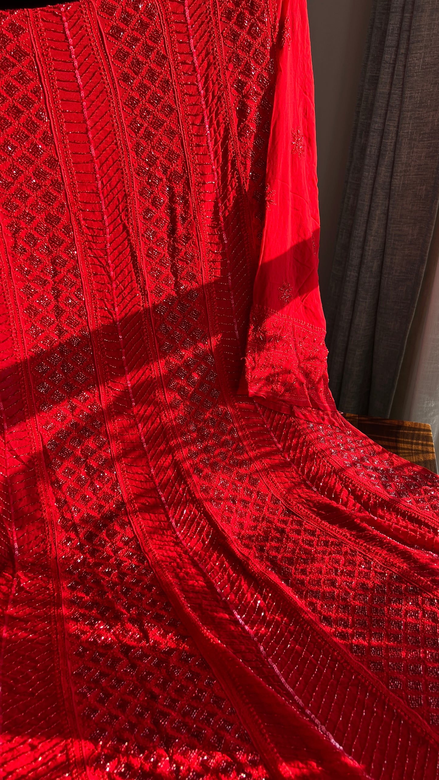 Red Chikankari Cut Dana and sequins Anarkali with Dupatta