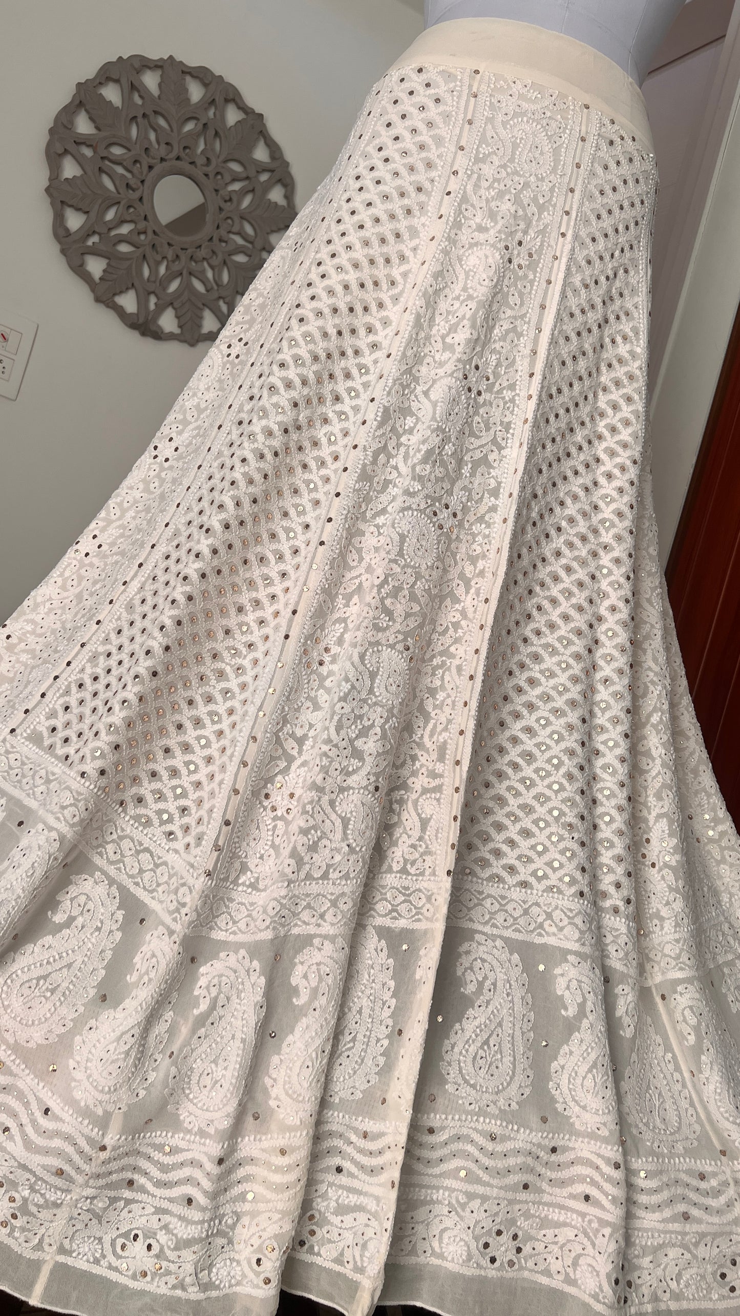 Lehenga Skirt allover Chikankari and mukaish