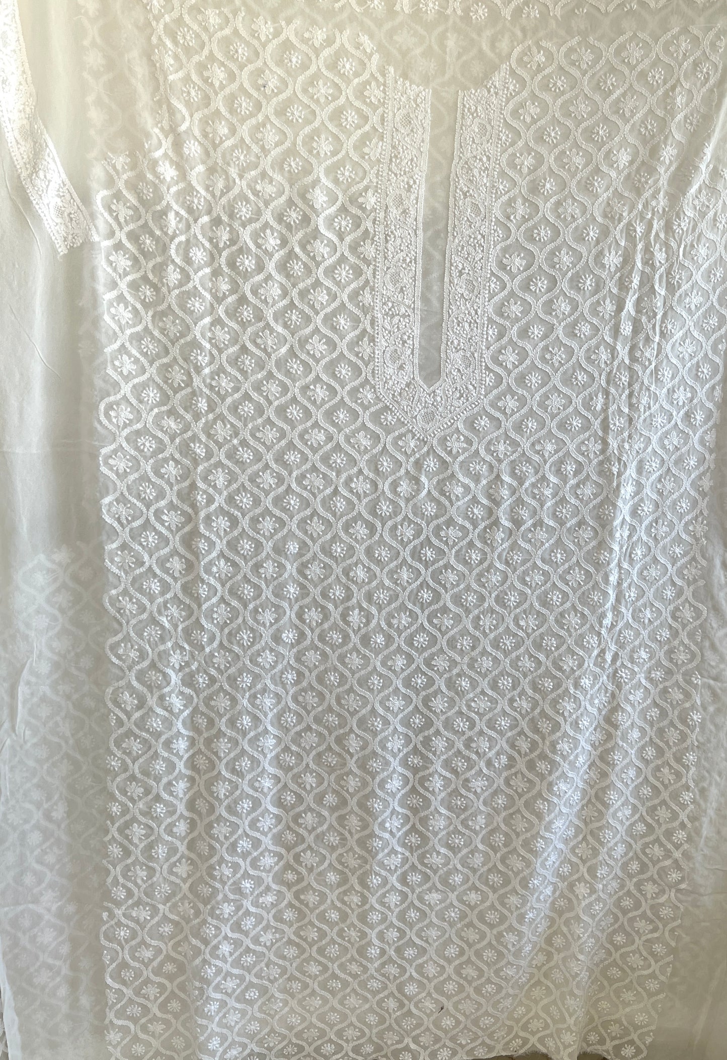 Ivory Allover Chikankari Men's Kurta Fabric