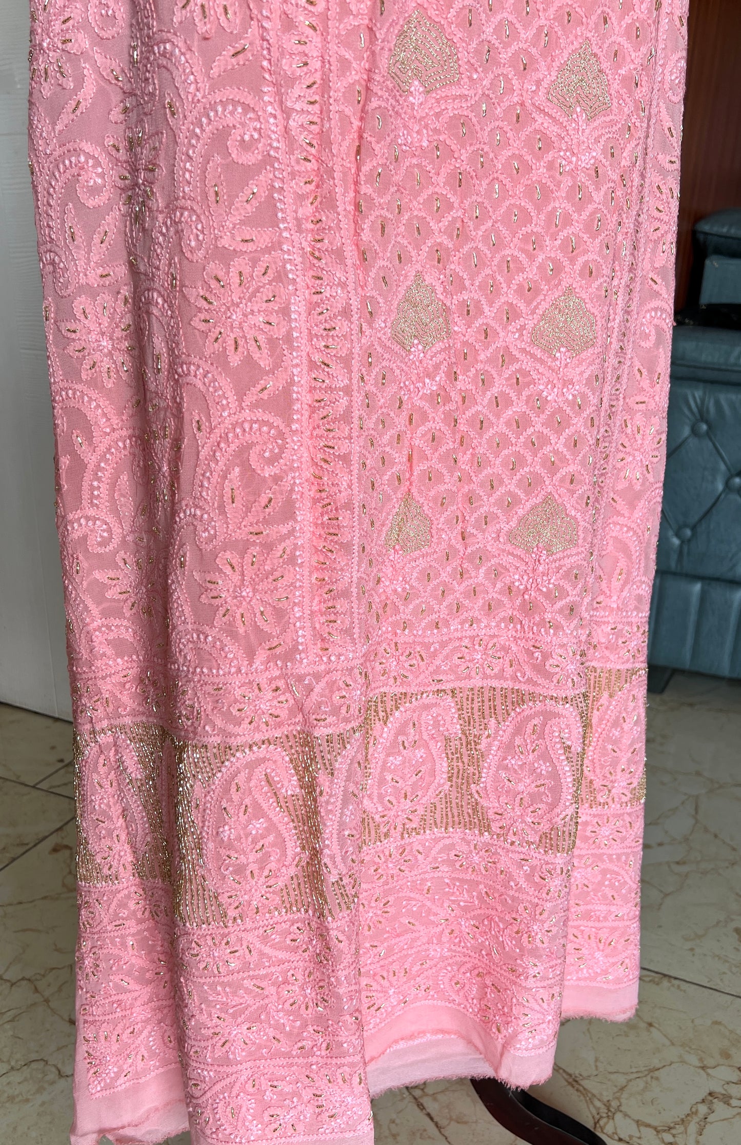 Chikankari golden Cut Dana and aari work Kurta and Dupatta