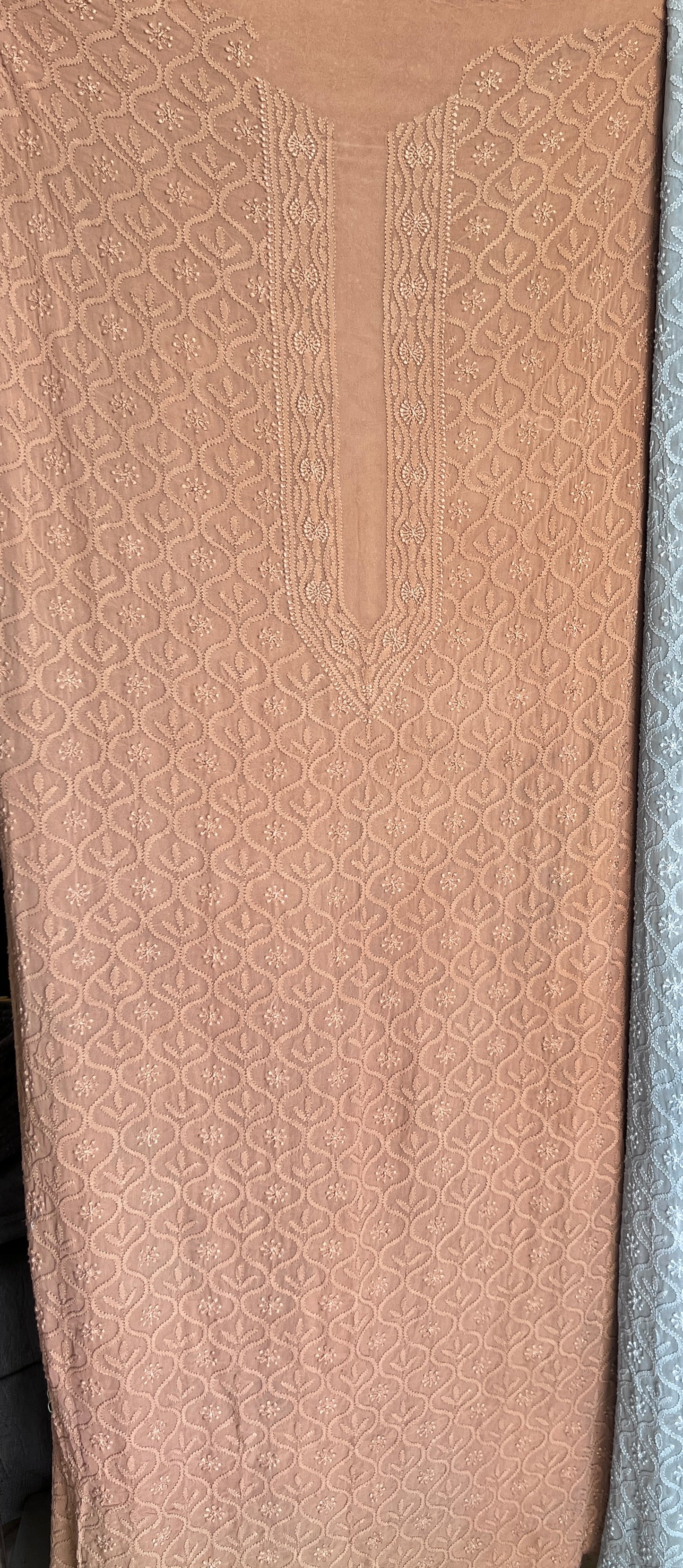 Powder Brown Allover Chikankari Men's Kurta Fabric